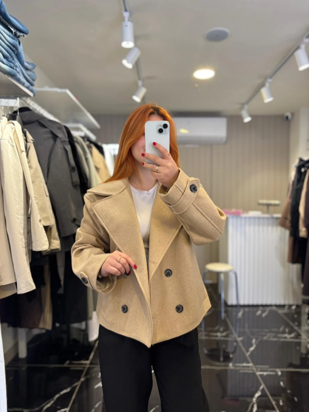 Kadın Bej Oversize Yün Kaban | Kışlık Şık ve Rahat Kaban Modeli