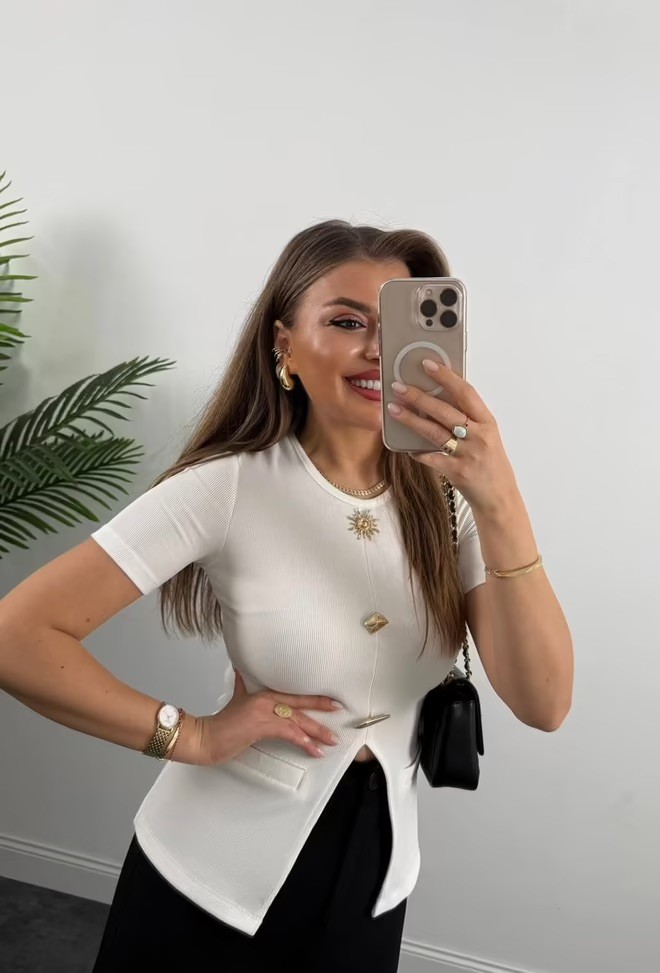 Gold Düğmeli Yelek Crop 