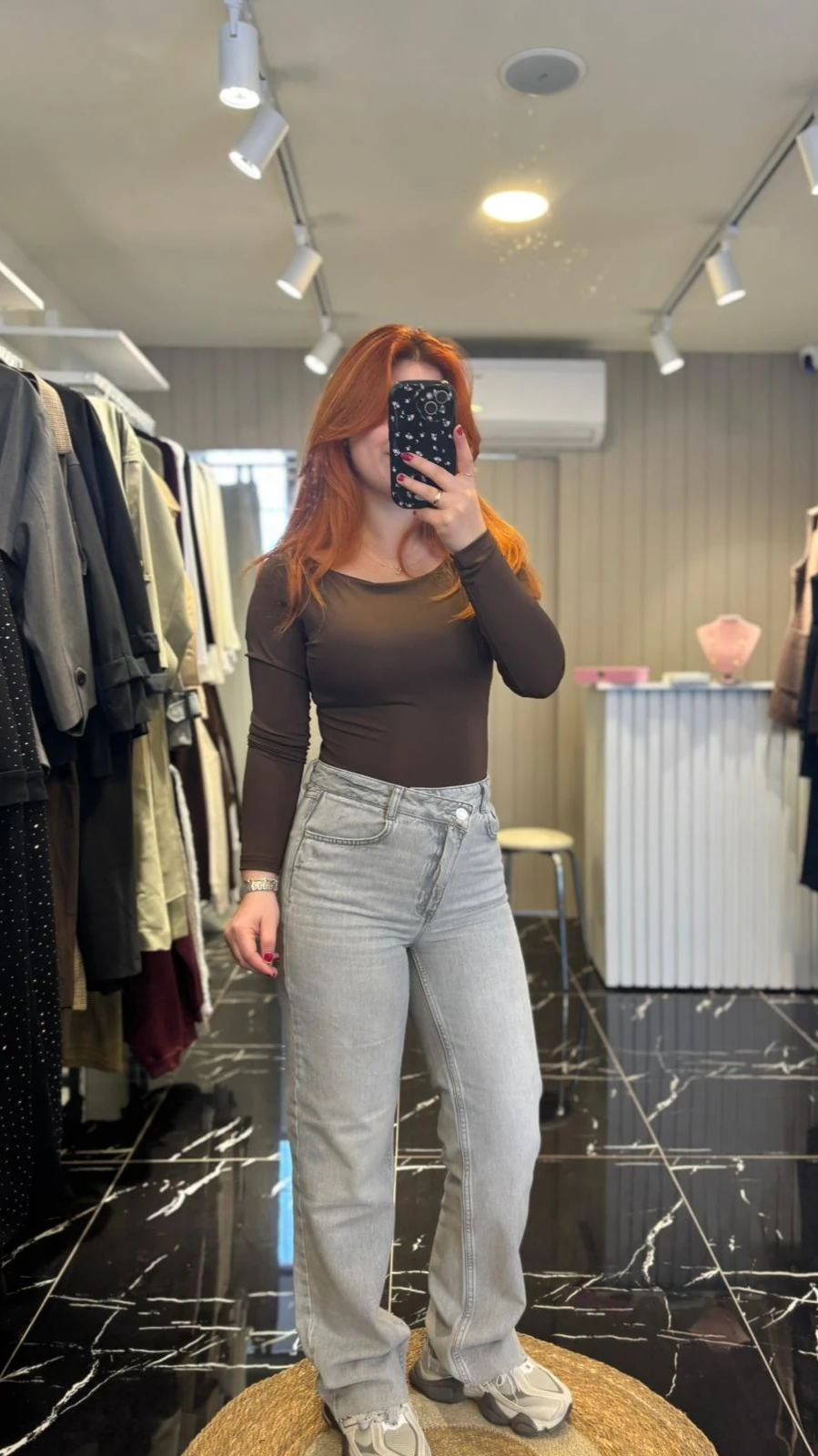 Açık Gri Çapraz Bel Yüksek Bel Wide Leg Jean