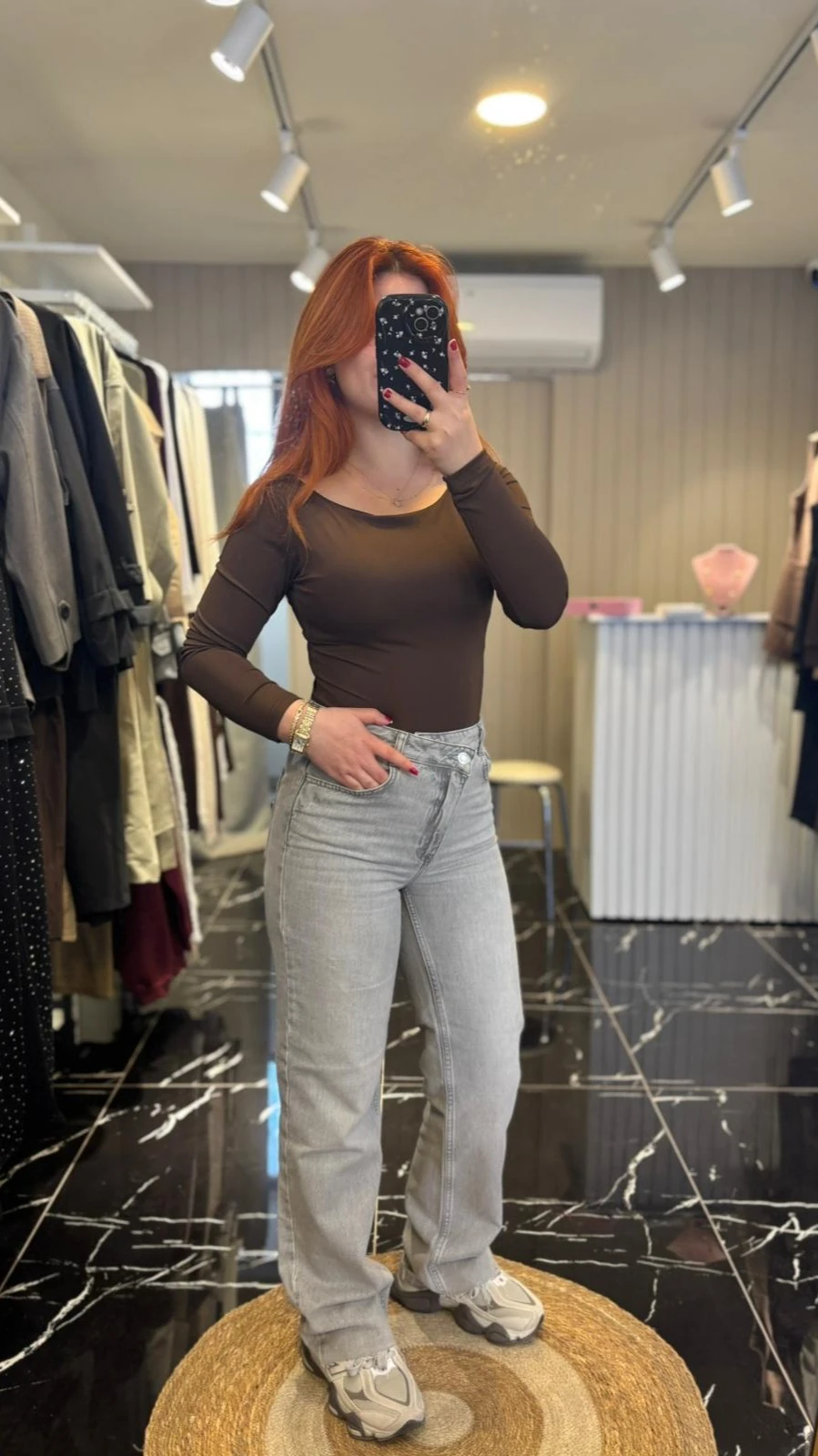 Açık Gri Çapraz Bel Yüksek Bel Wide Leg Jean