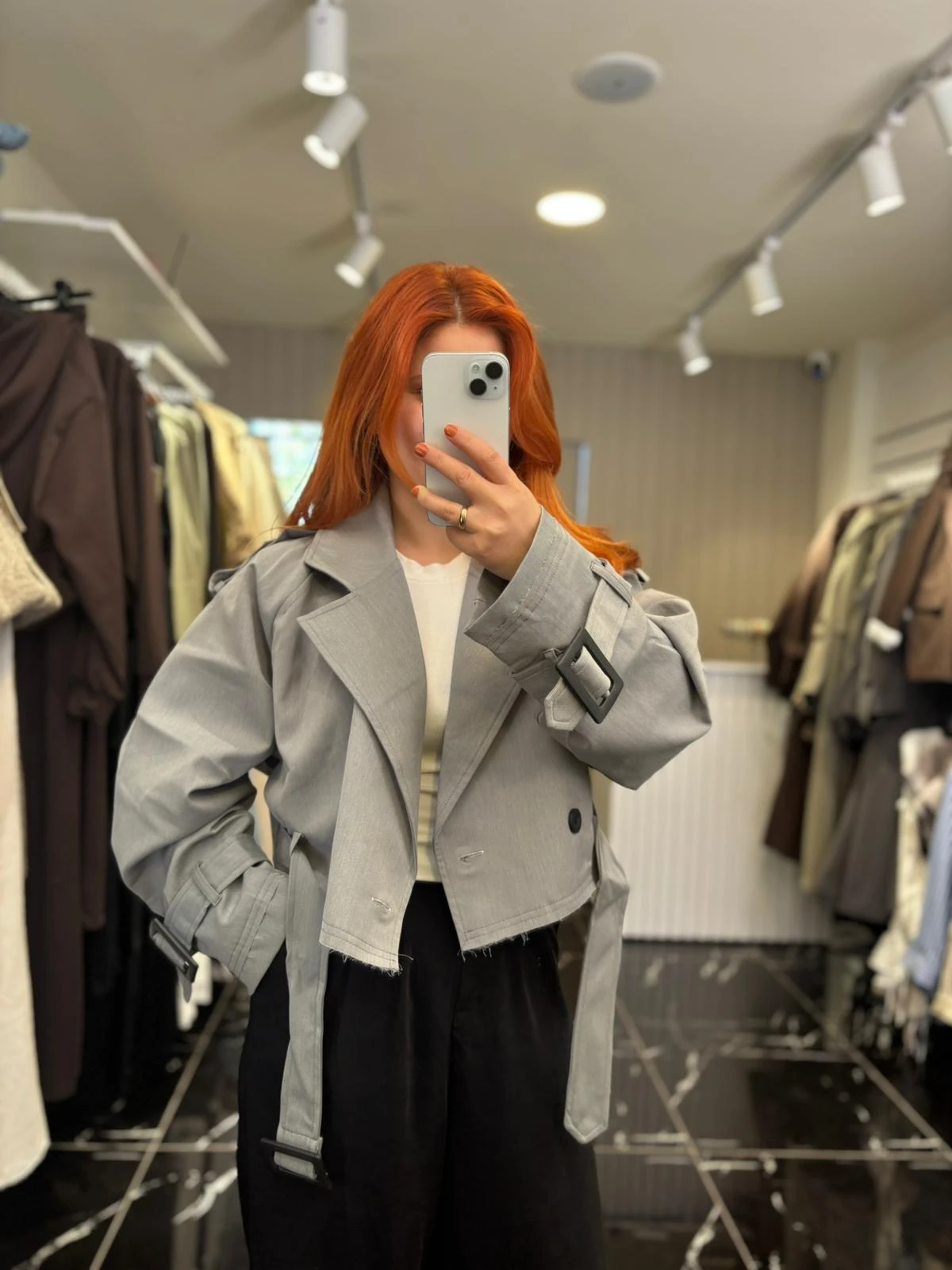 Antrasit Kısa Trençkot