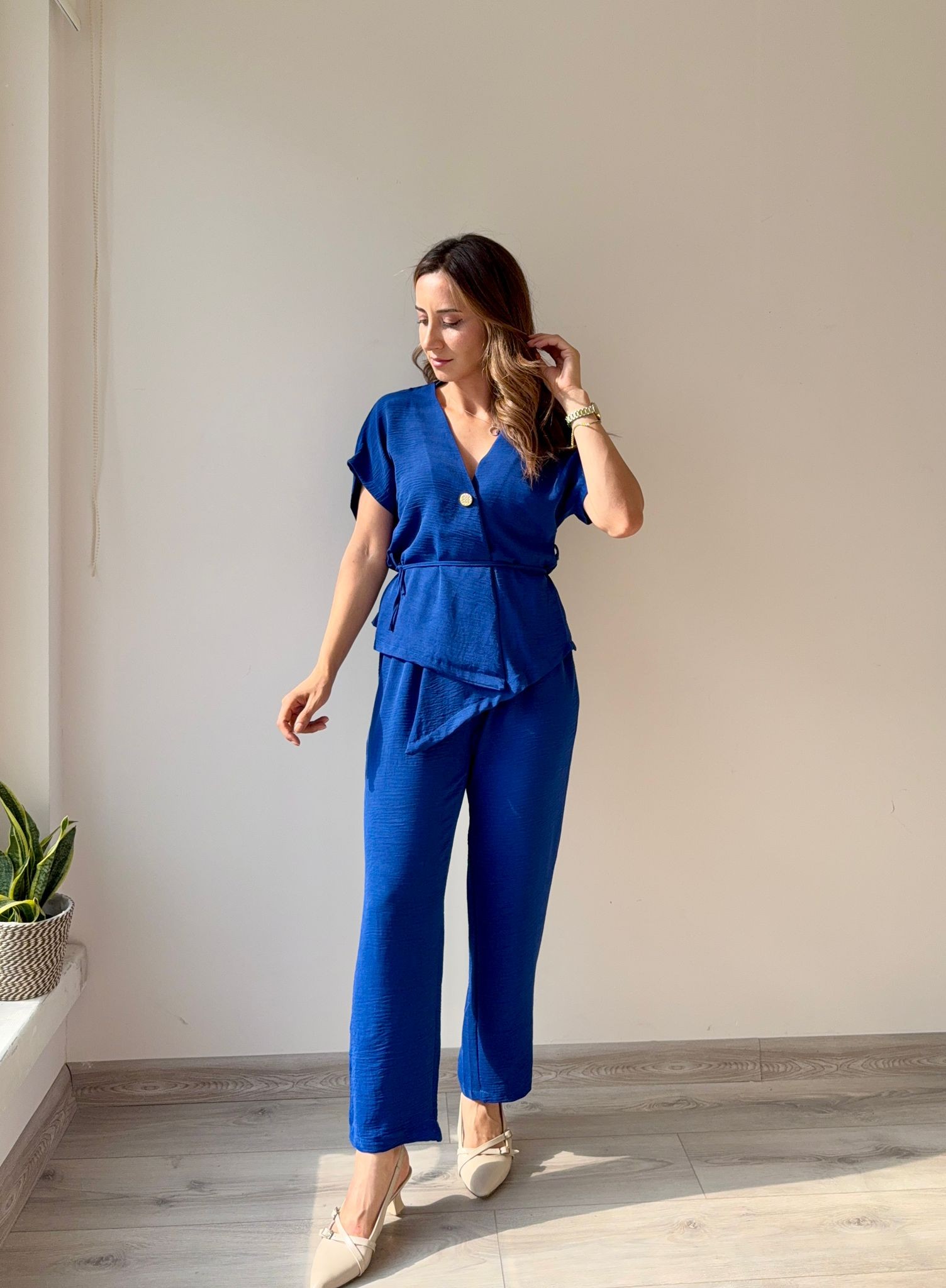 TASARIM BLUZ PANTOLON TAKIM - Saks mavi