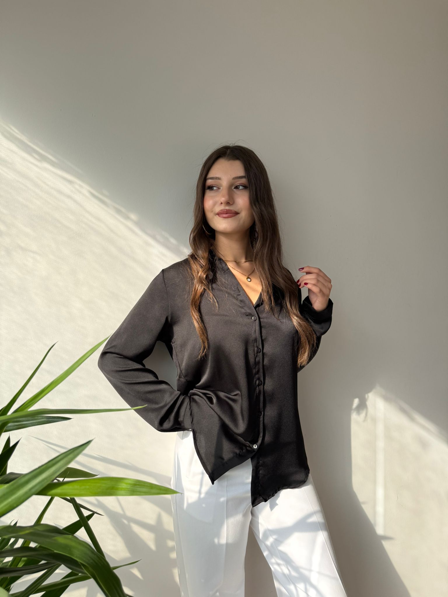 SATEN GÖMLEK - Siyah