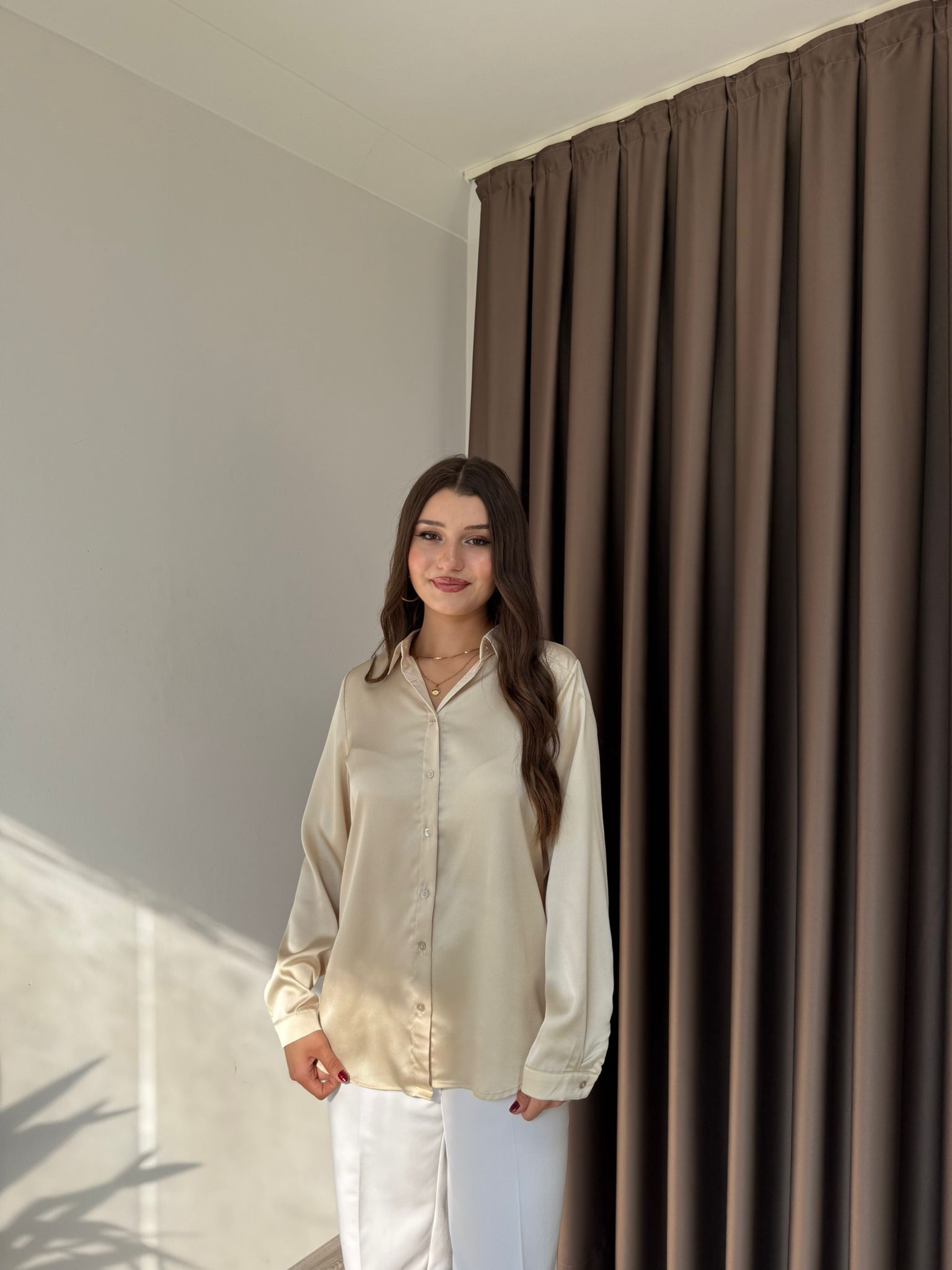 SATEN GÖMLEK - Bej