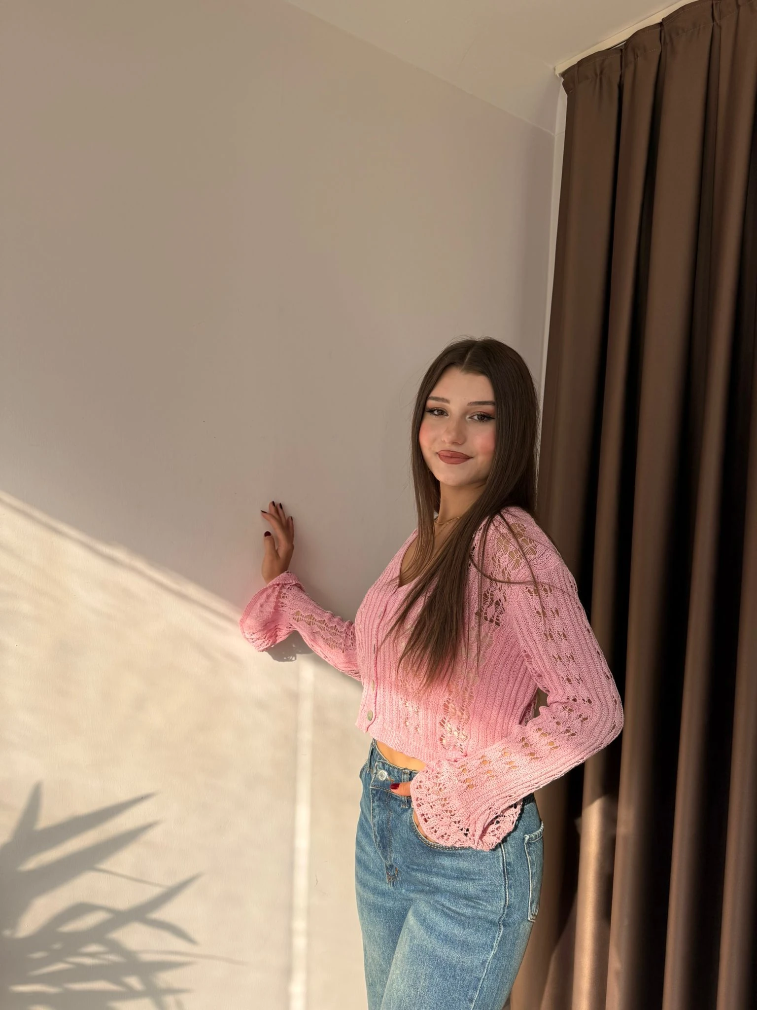 AJURLU V YAKA TRİKO HIRKA - Pembe