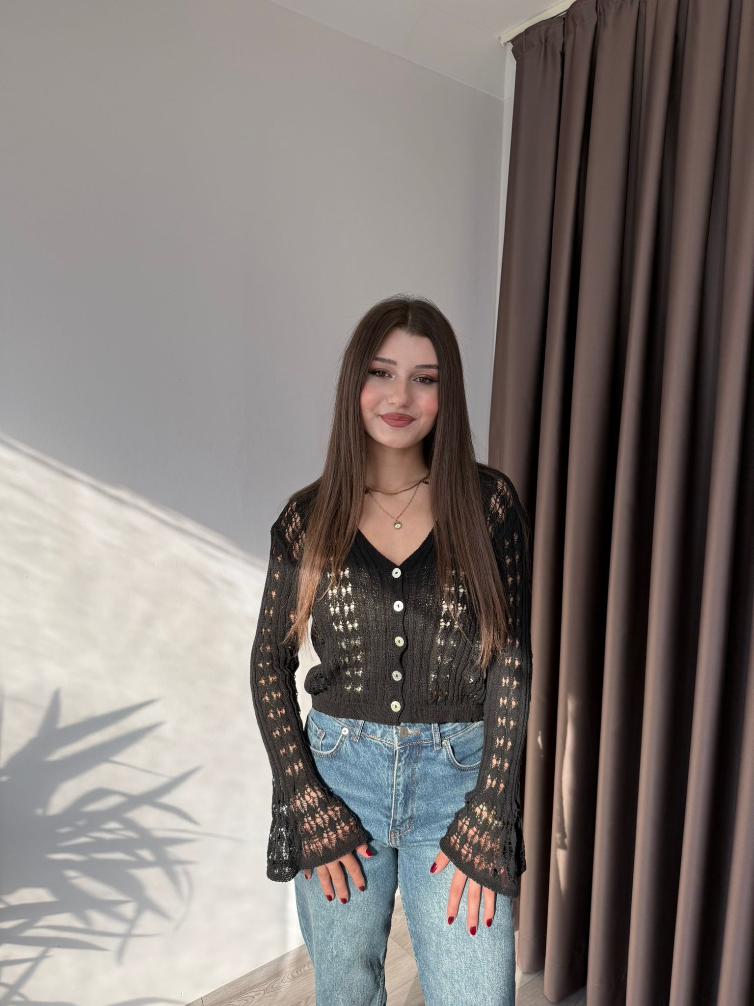 AJURLU V YAKA TRİKO HIRKA - Siyah