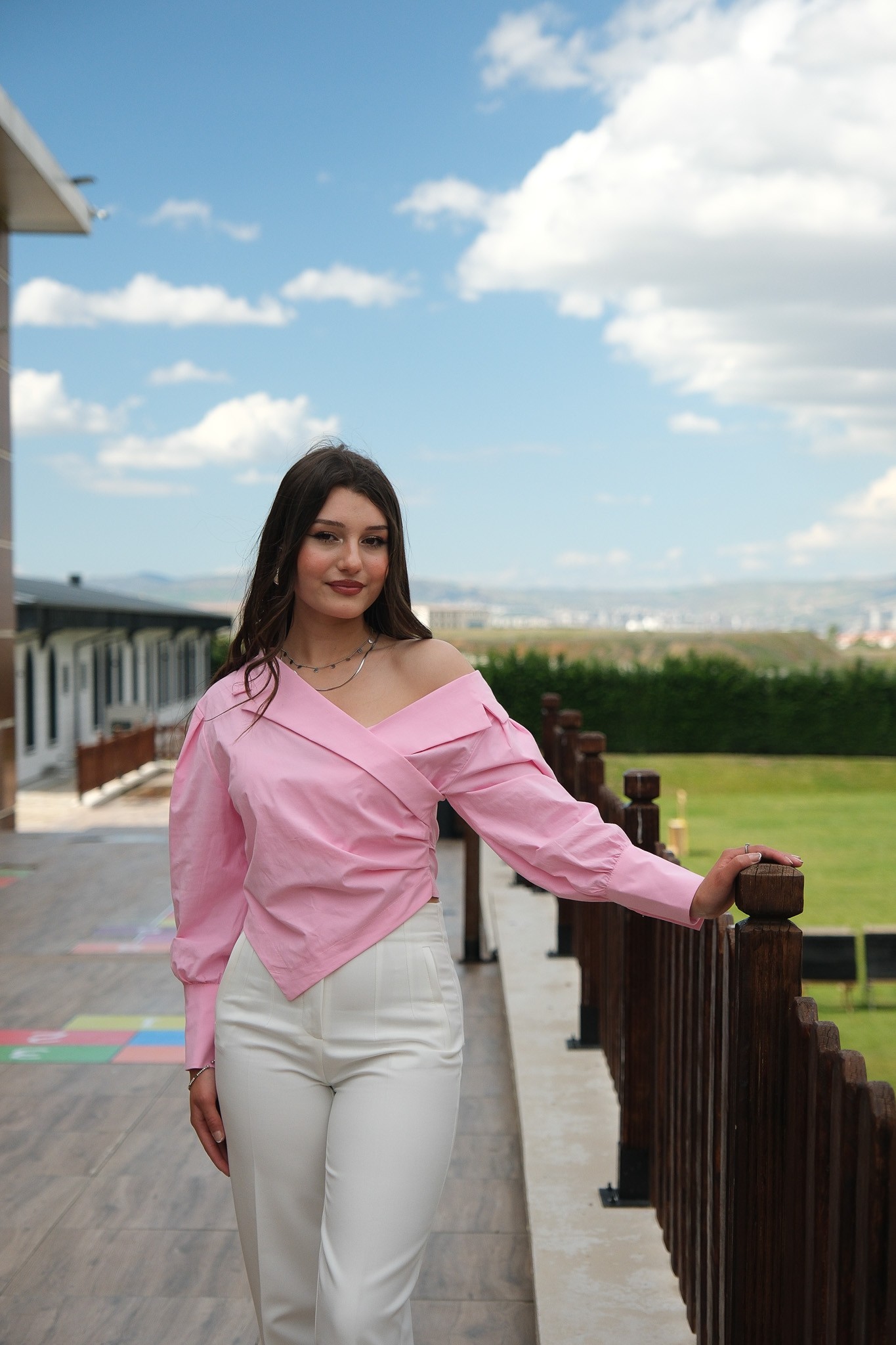 OMUZ DEKOLTELİ GÖMLEK - Pembe