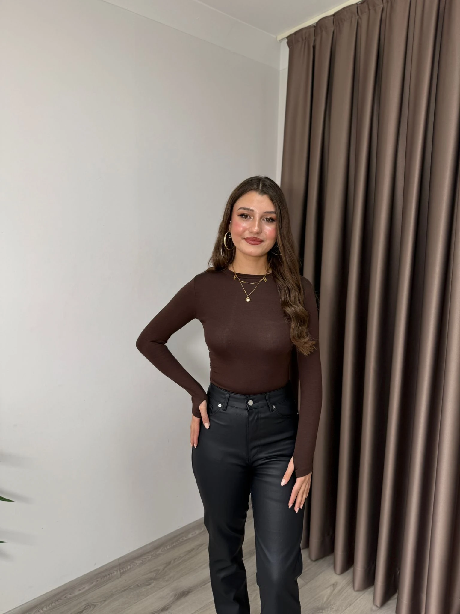 Mumlu Deri Görünümlü Pantolon