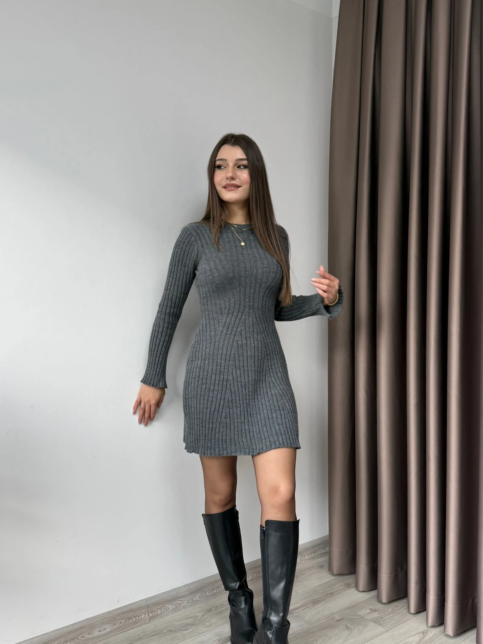 TRİKO ELBİSE - Antrasit