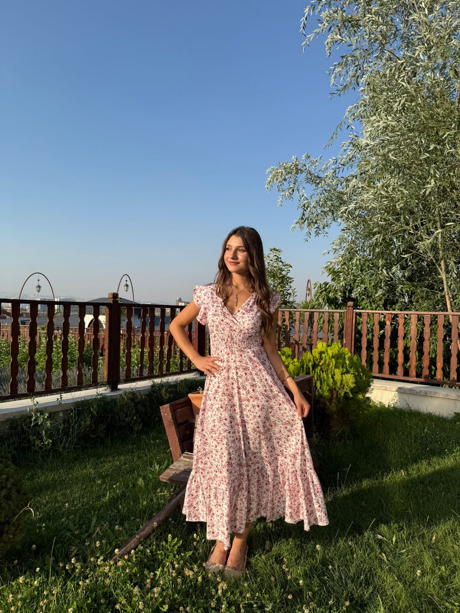 ÇİÇEK DESENLİ MİDİ ELBİSE - Pembe