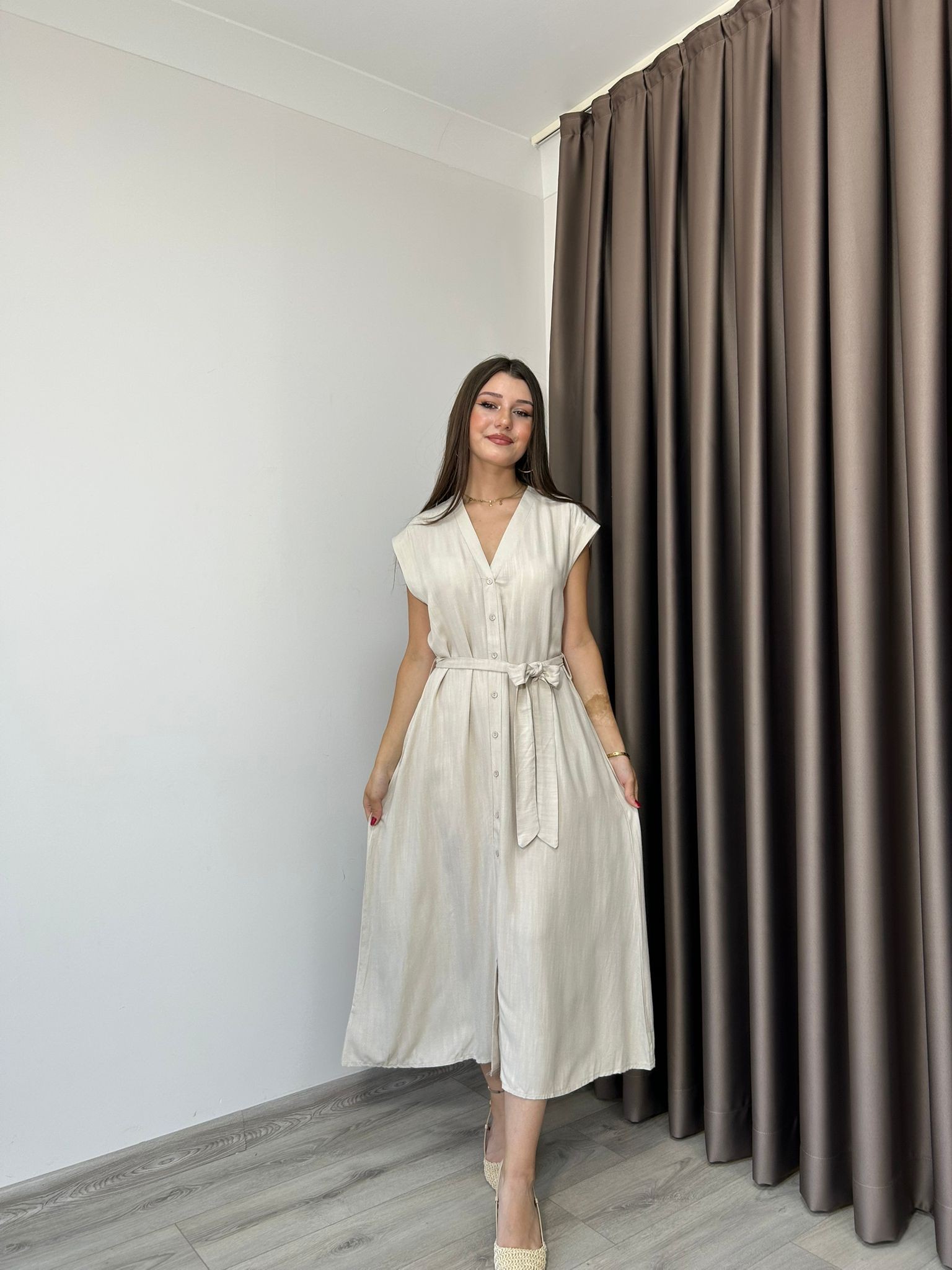 TENSEL KUMAŞ MİDİ ELBİSE