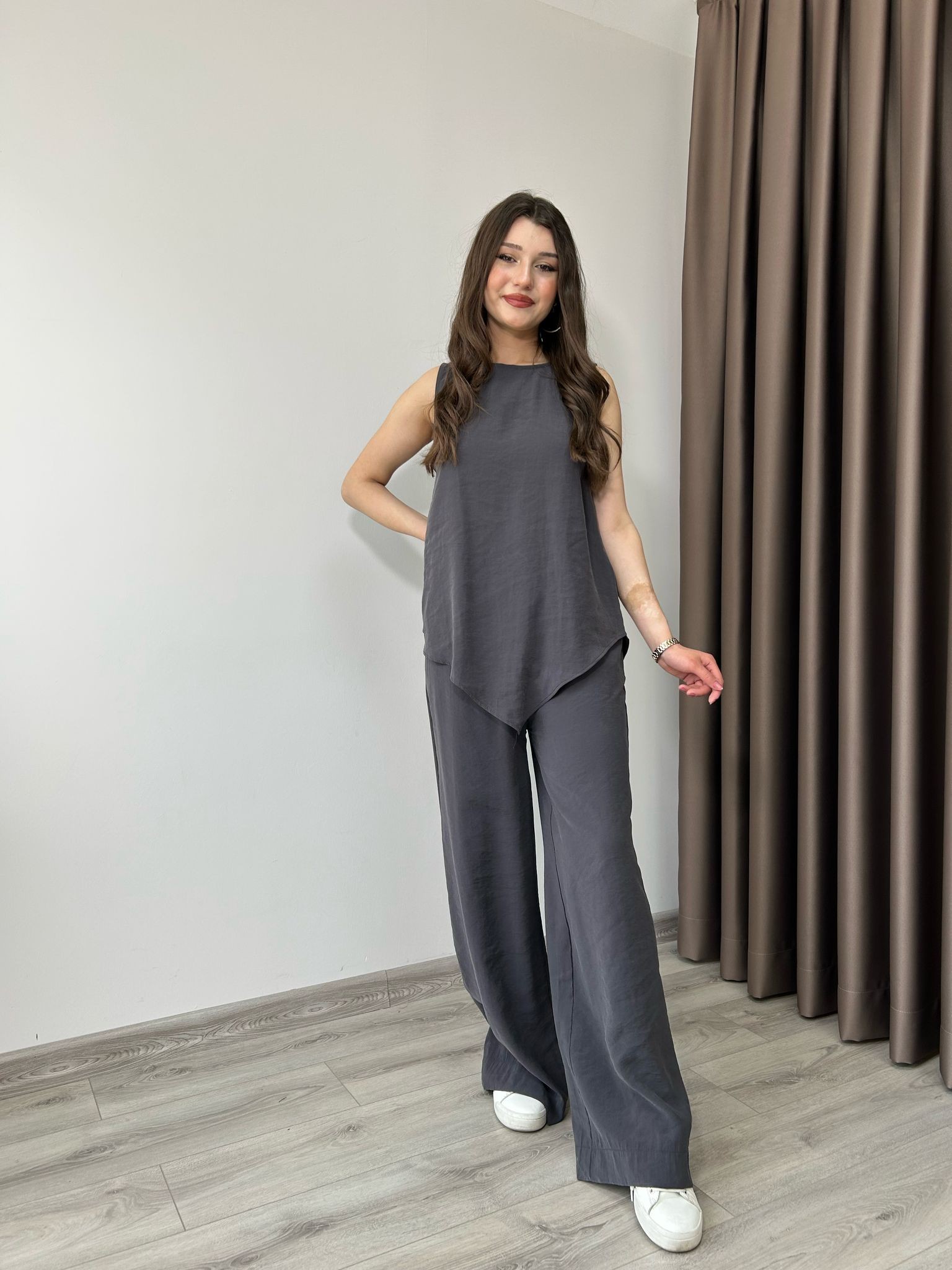 Sıfır Kol Bluz Pantolon Takım - Antrasit