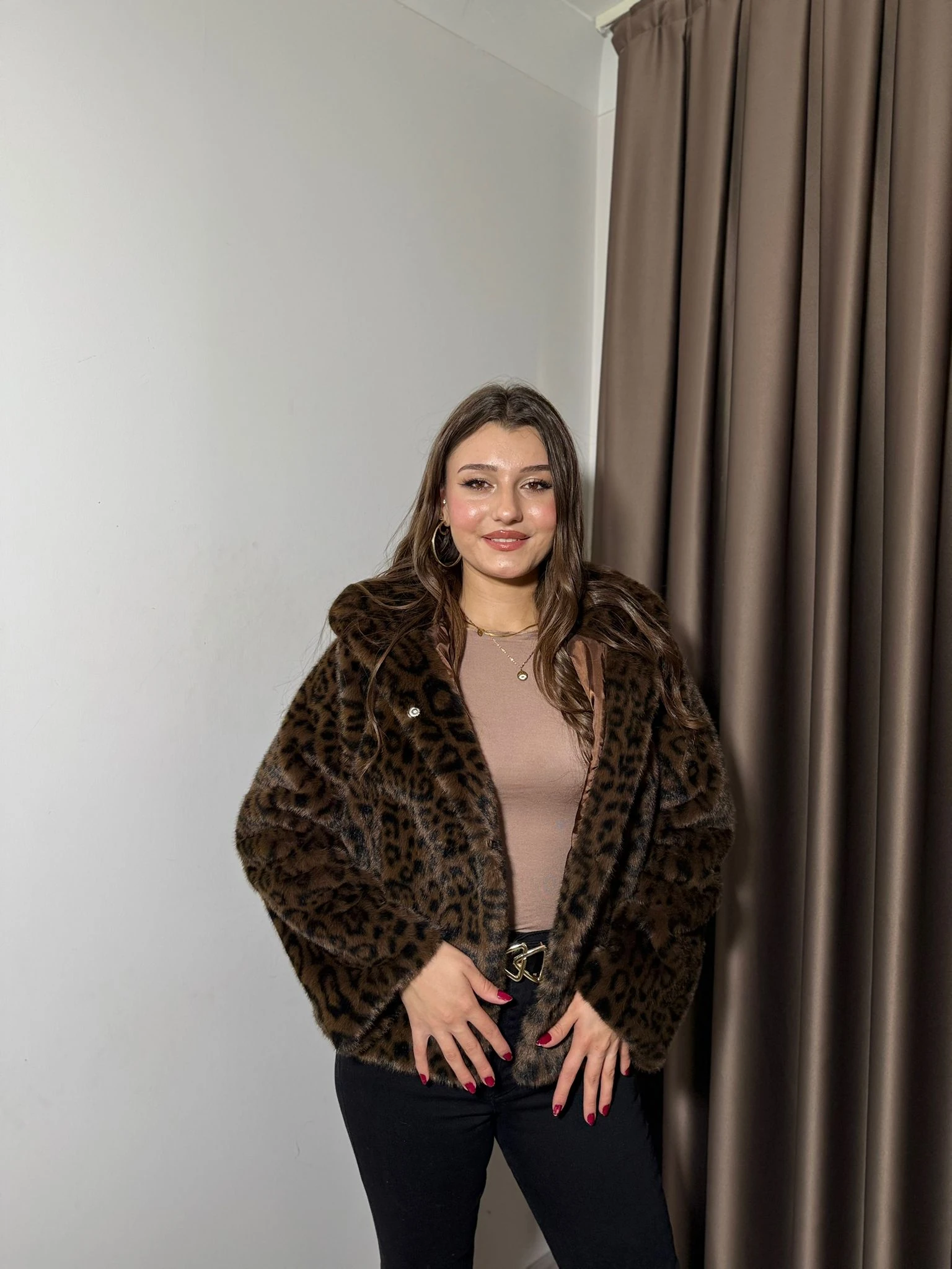 LEOPAR DESENLİ PREMİUM KÜRK - kahverengi