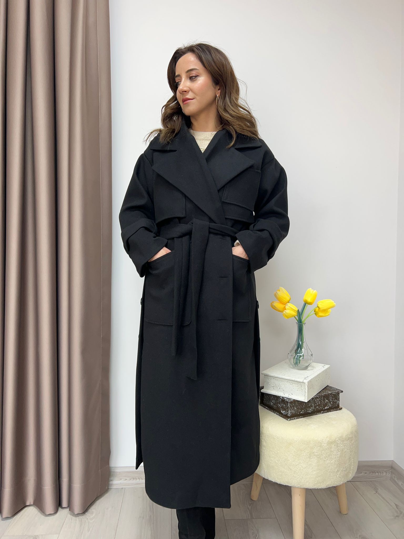 Oversize Düğme Detaylı Kaban