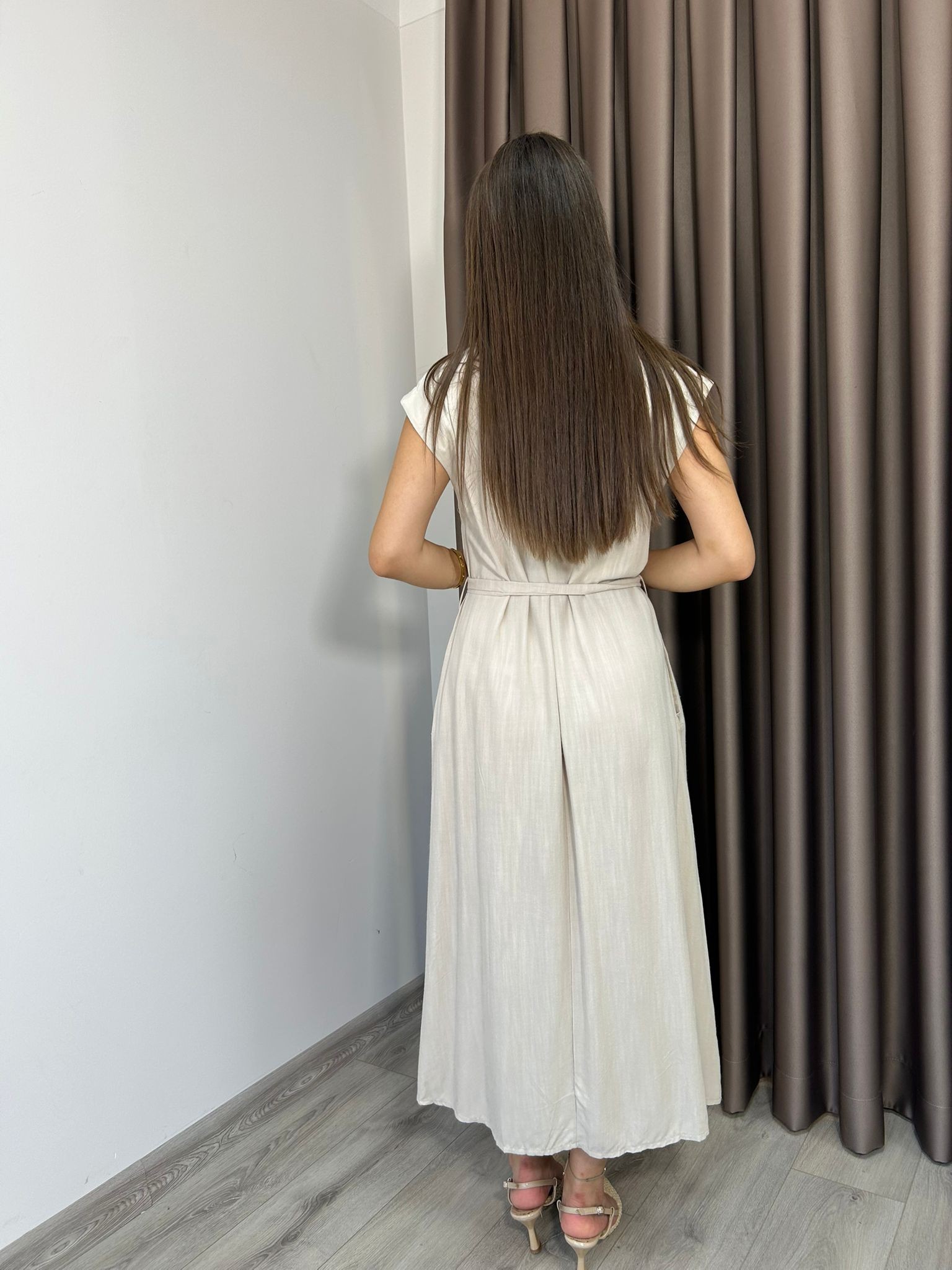 TENSEL KUMAŞ MİDİ ELBİSE