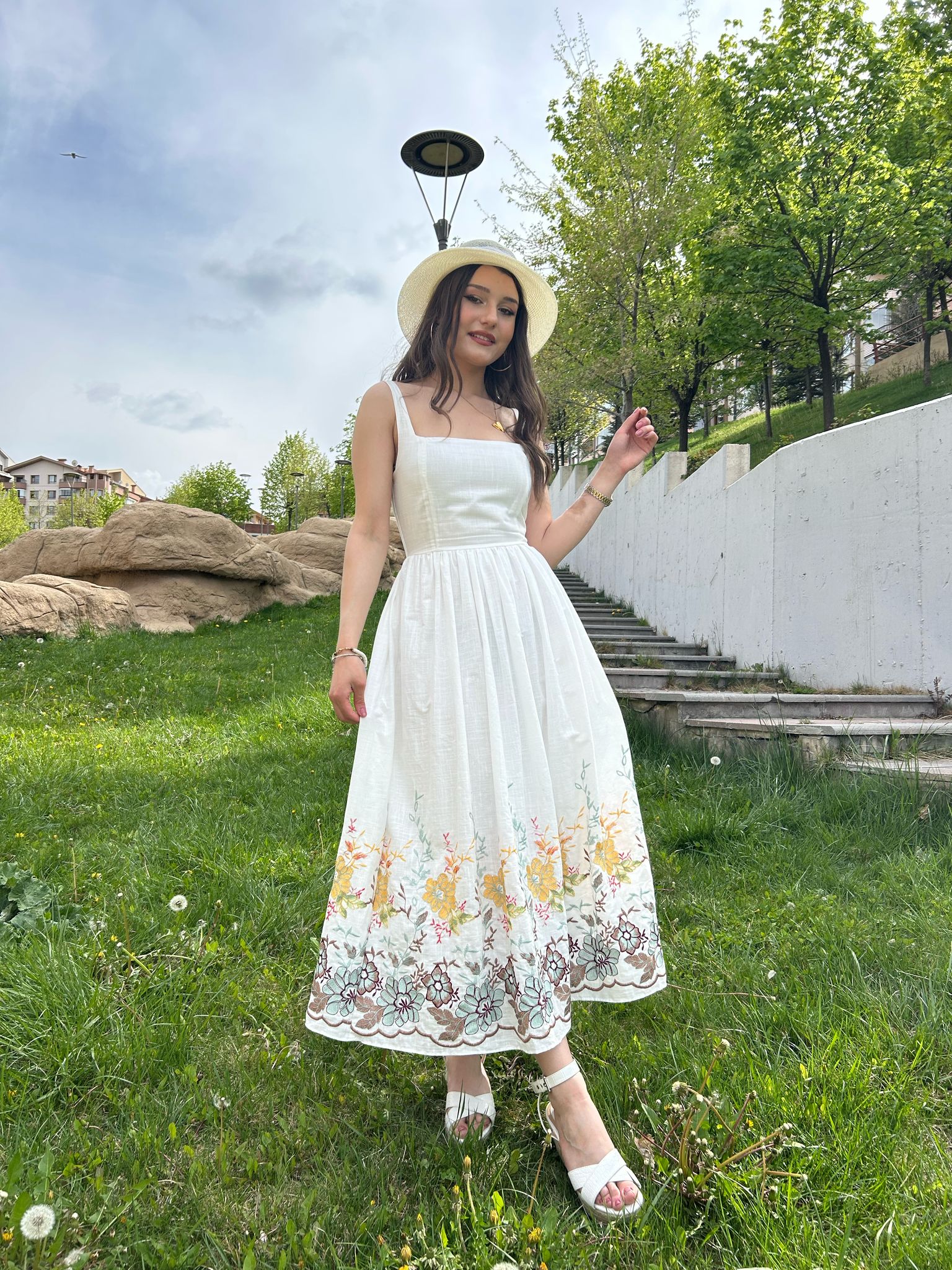 Keten Elbise - Beyaz