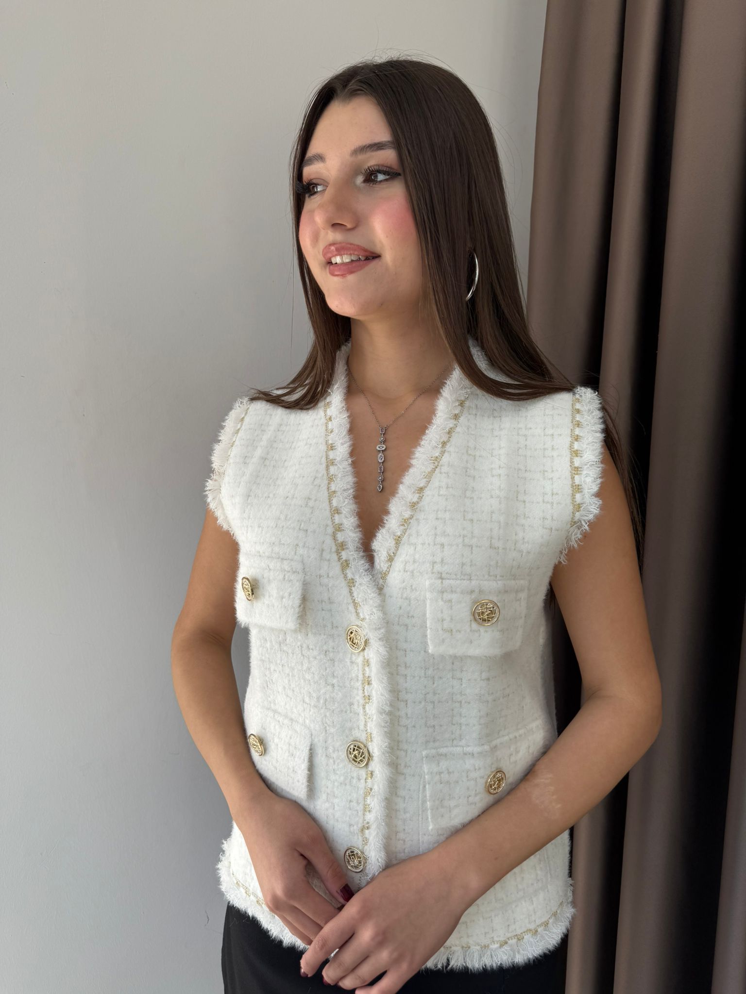ANGORA DÜĞMELİ YELEK