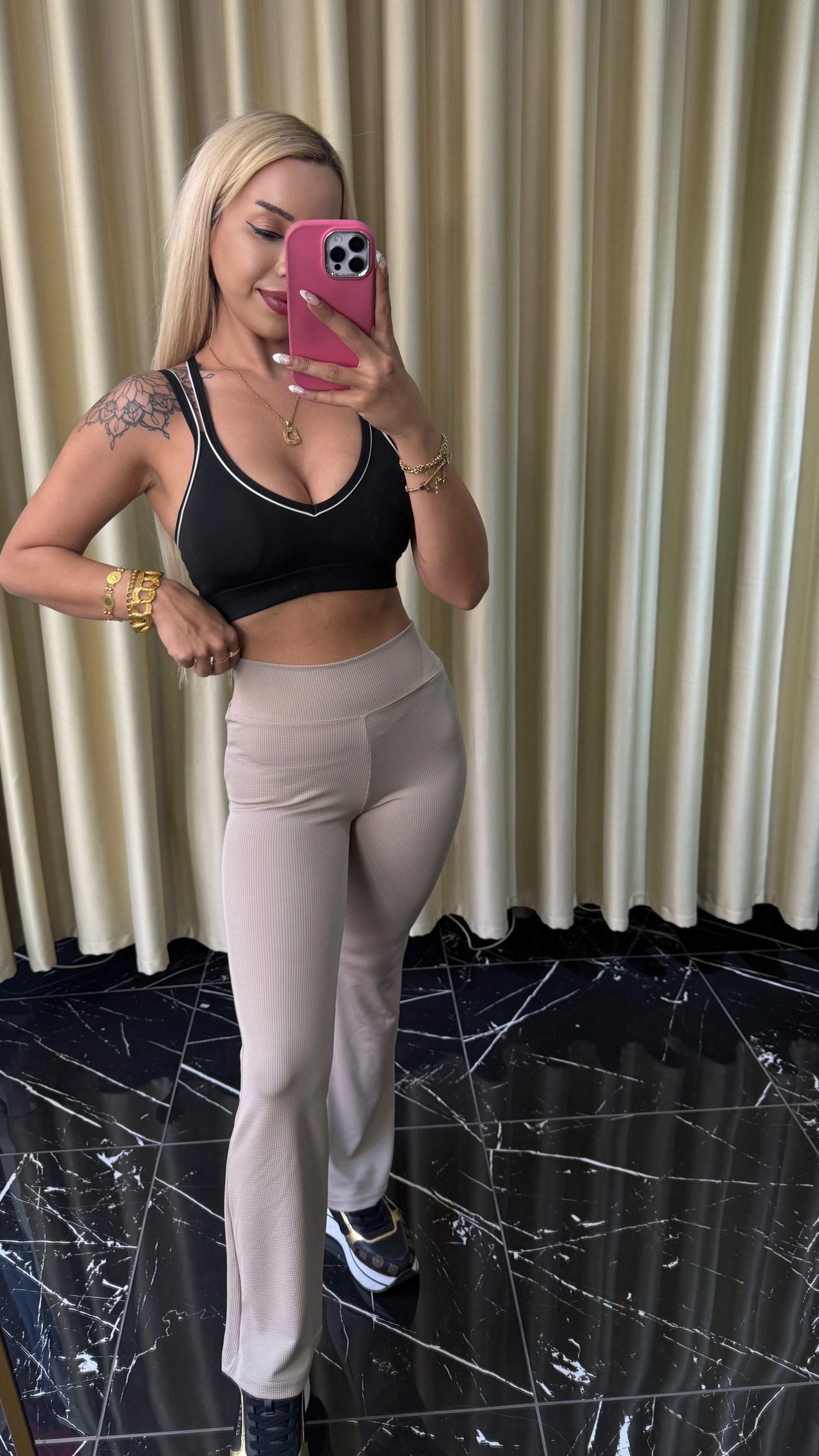 1 Alana 1 Bedava ❤️ Krem İspanyol Paça Fitilli Tayt - Krem