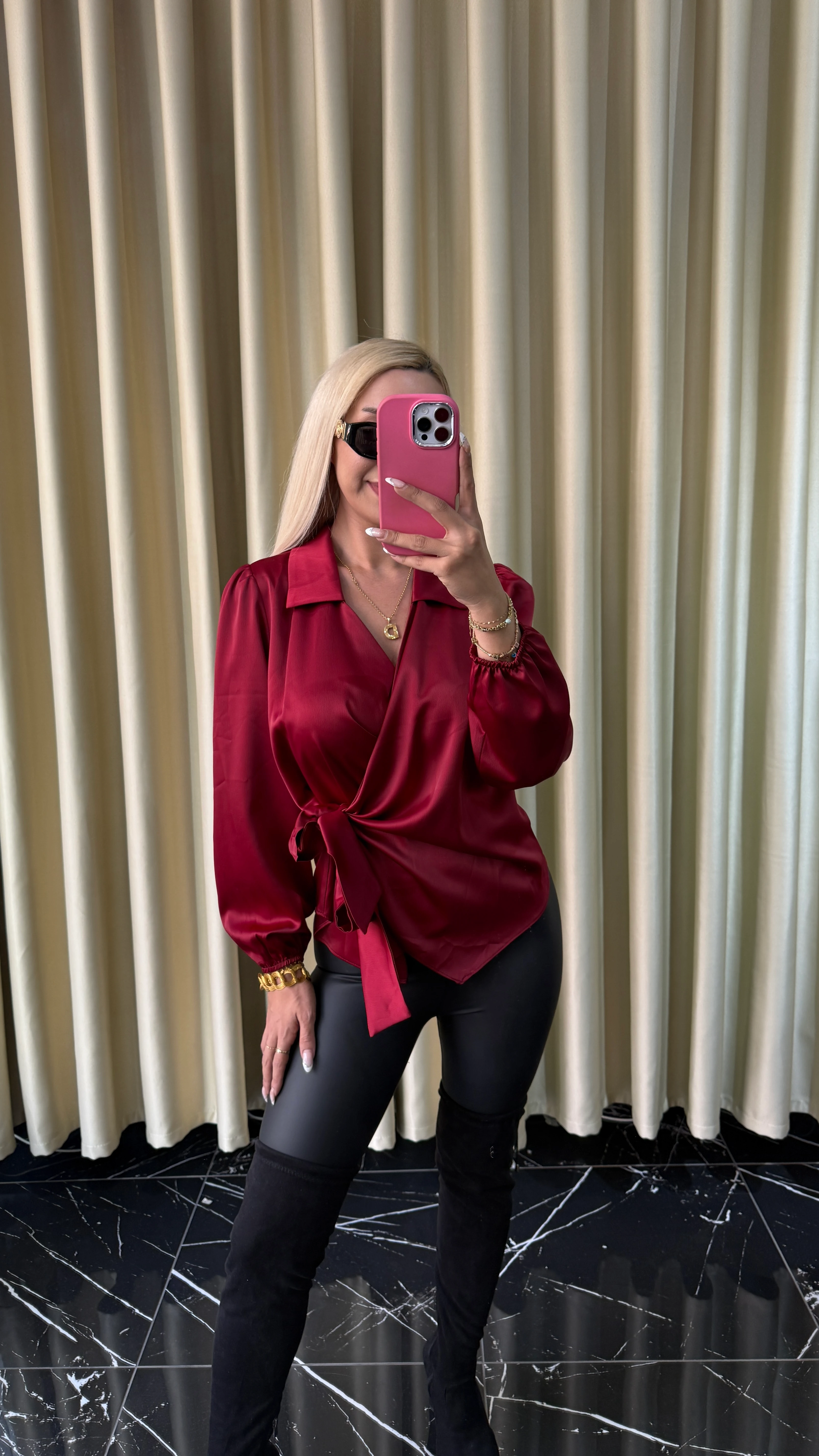 ZRA YANDAN BAĞLAMALI SATEN BLUZ