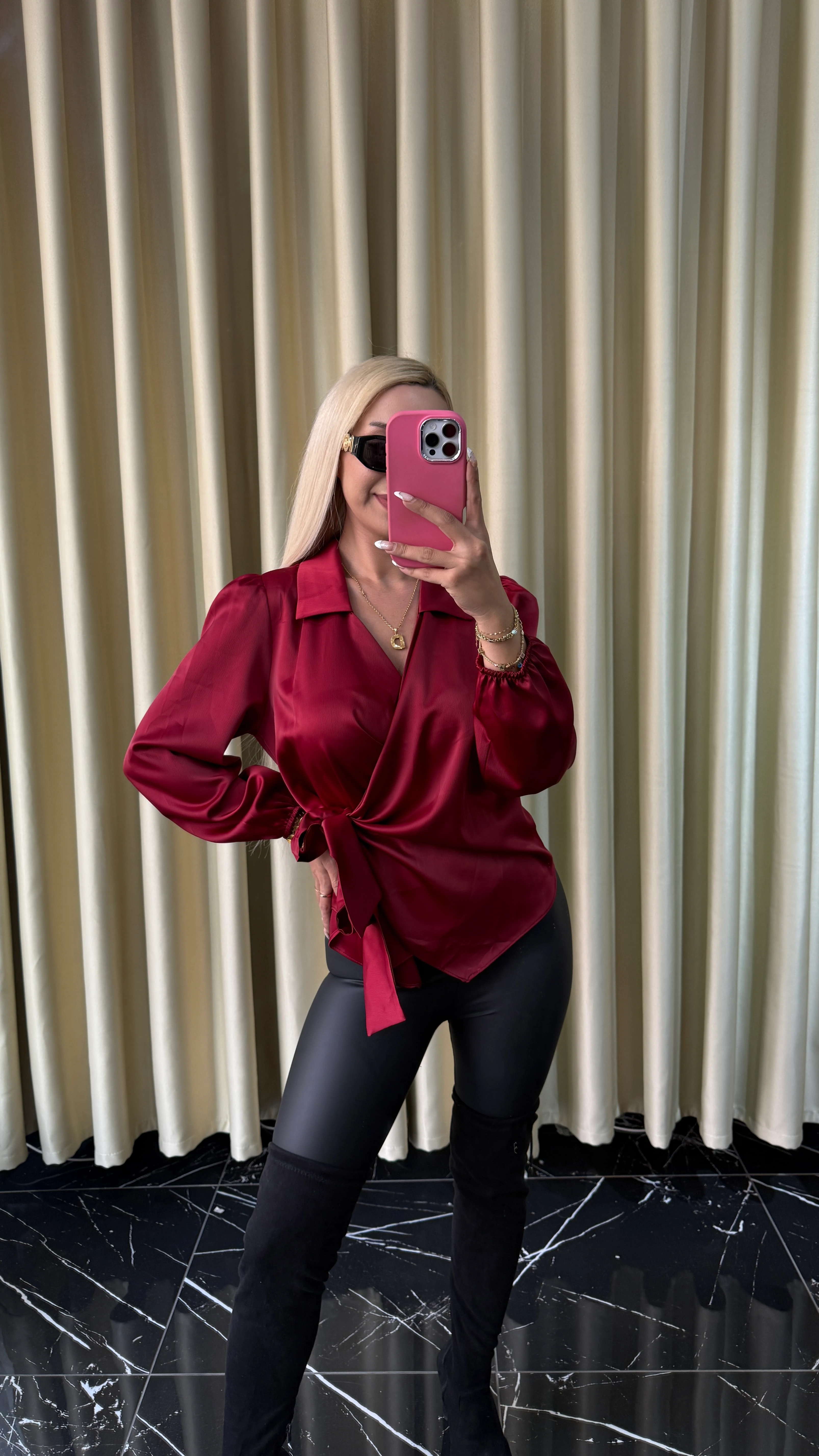 ZRA YANDAN BAĞLAMALI SATEN BLUZ