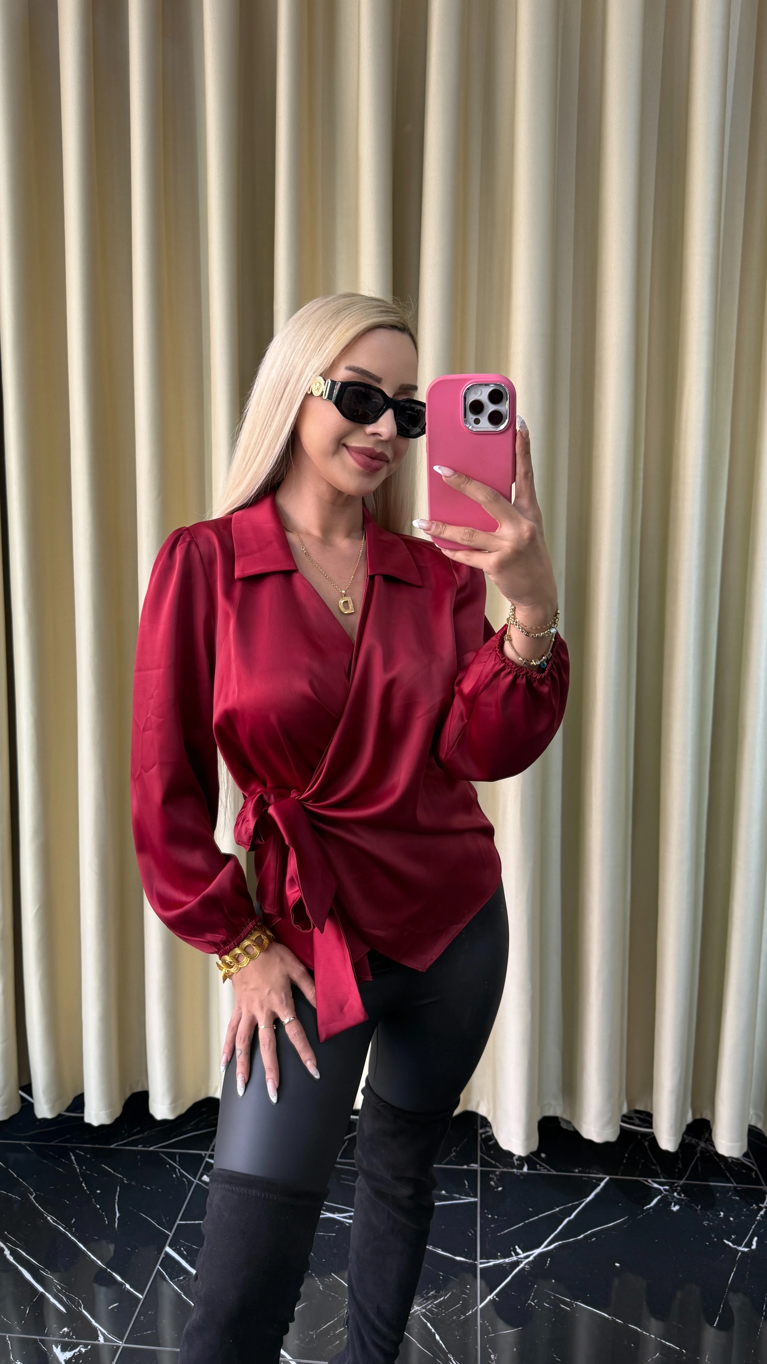 ZRA YANDAN BAĞLAMALI SATEN BLUZ