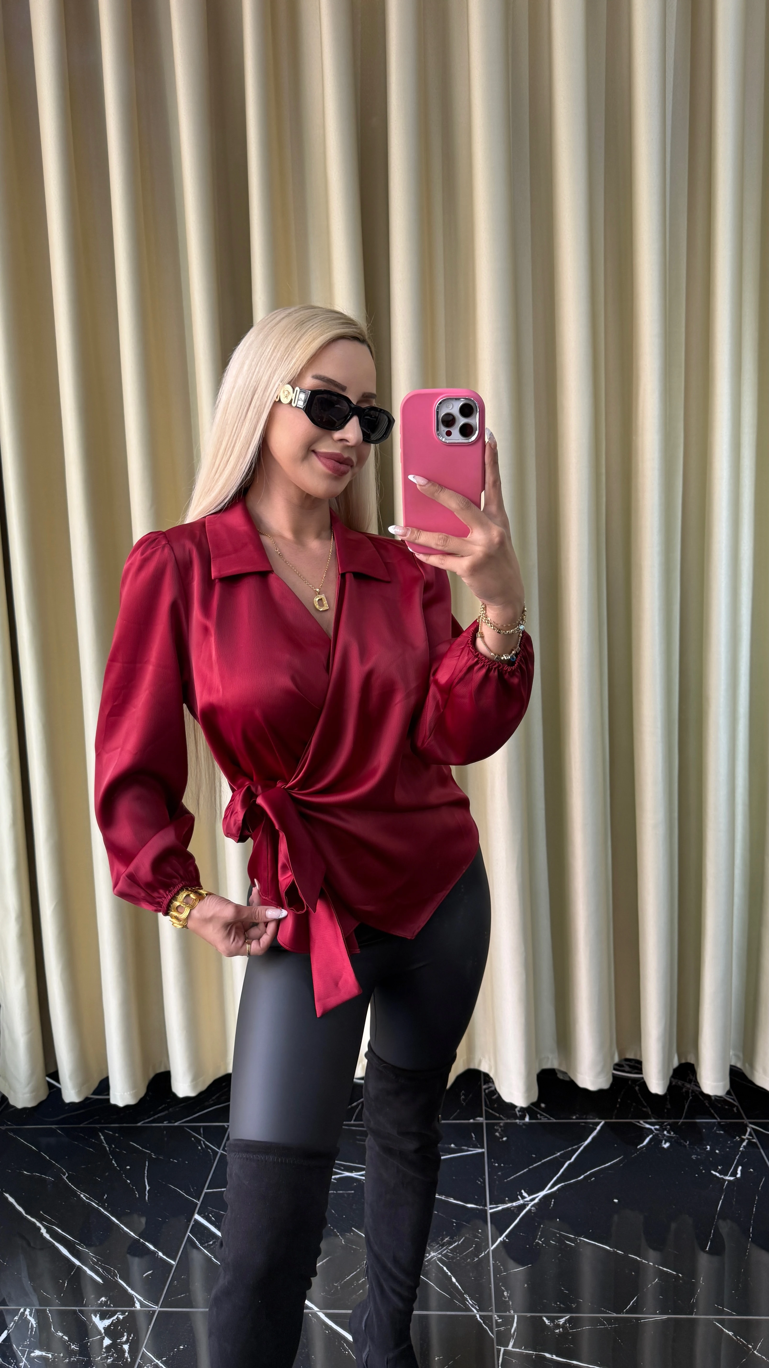 ZRA YANDAN BAĞLAMALI SATEN BLUZ