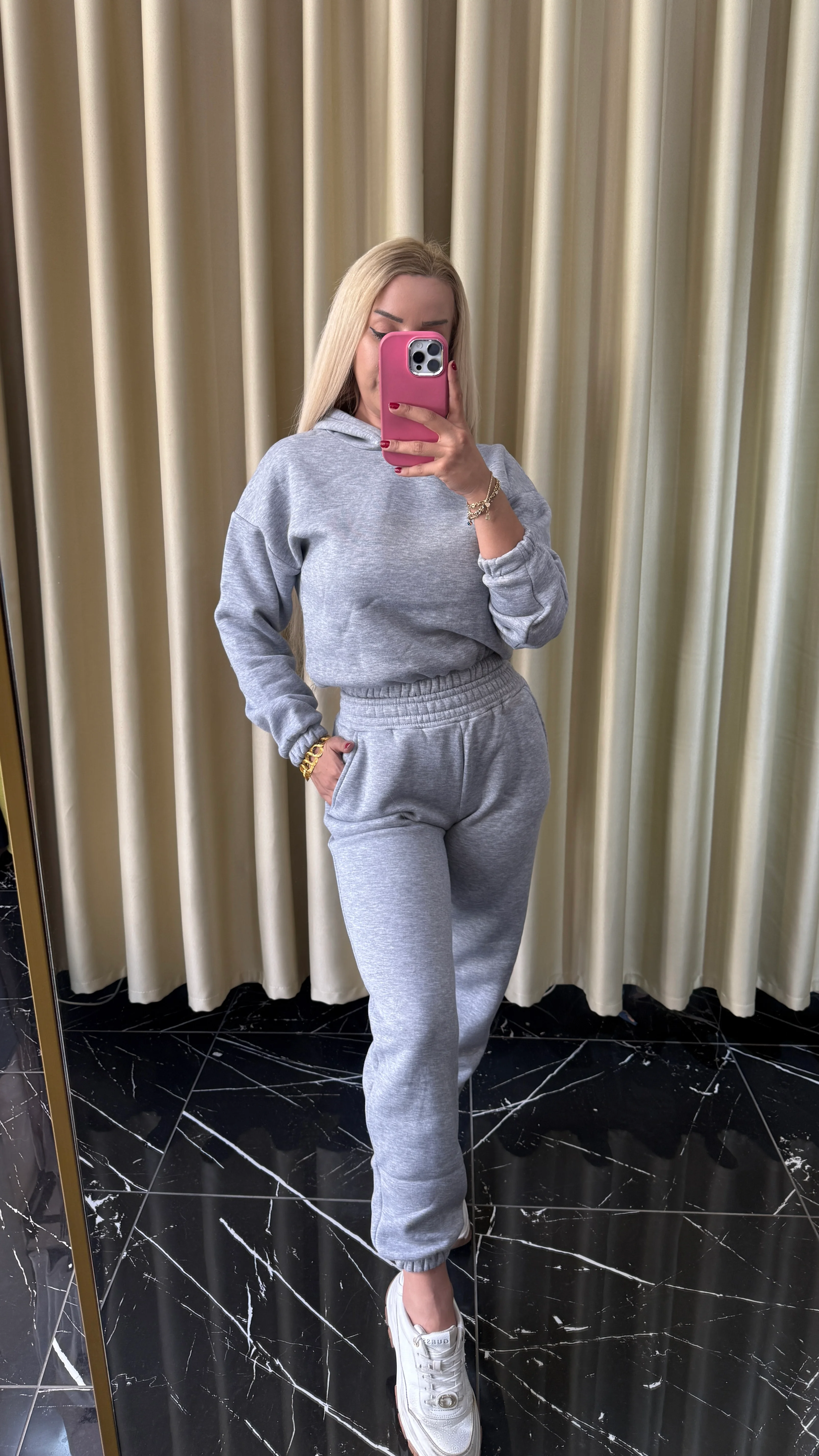 1 Alana 1 Bedava ❤️ 3 İplik Şardonlu Kapşonlu Eşofman Takımı - Gri