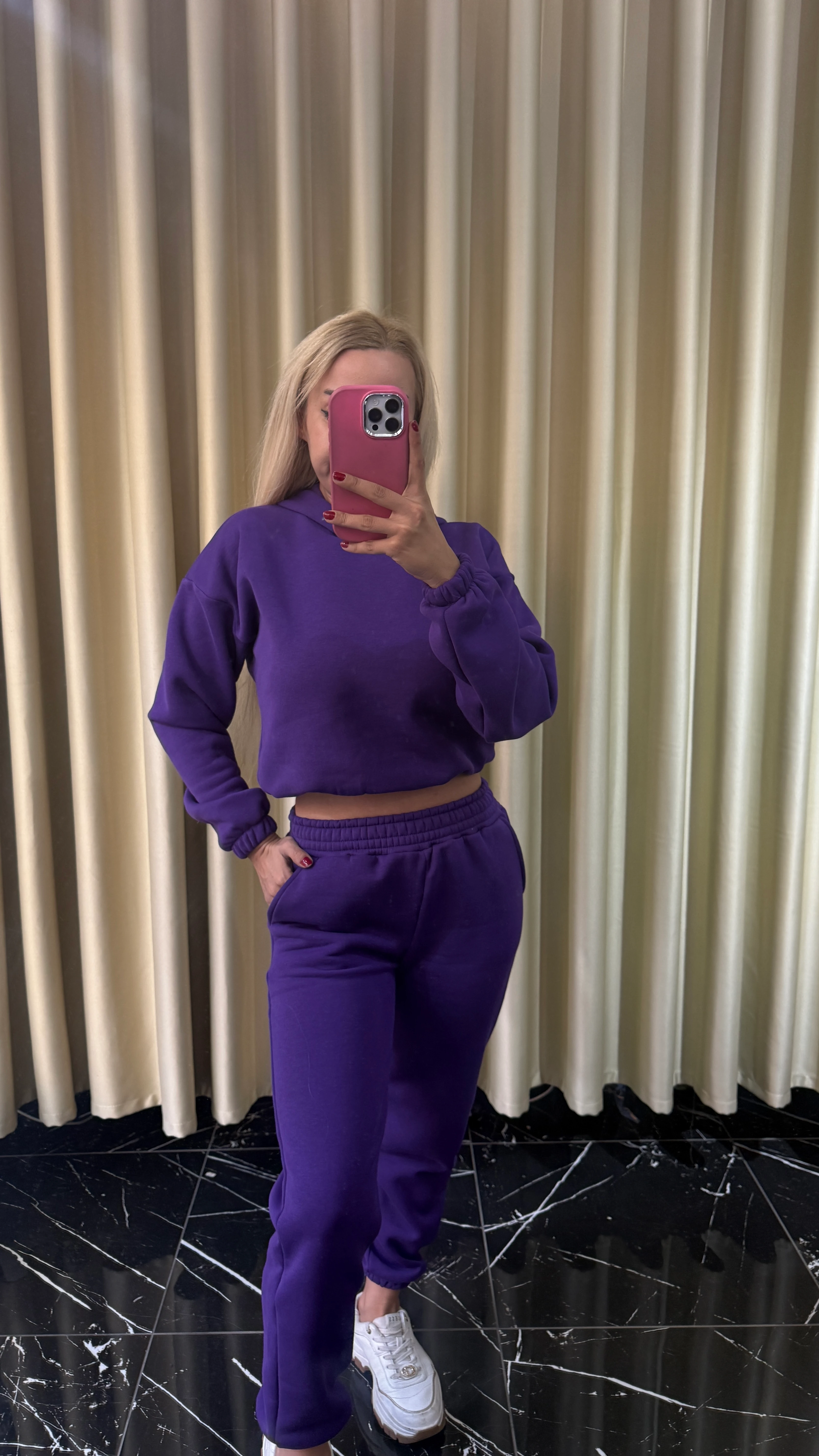 1 Alana 1 Bedava ❤️ 3 İplik Şardonlu Kapşonlu Eşofman Takımı - Mor