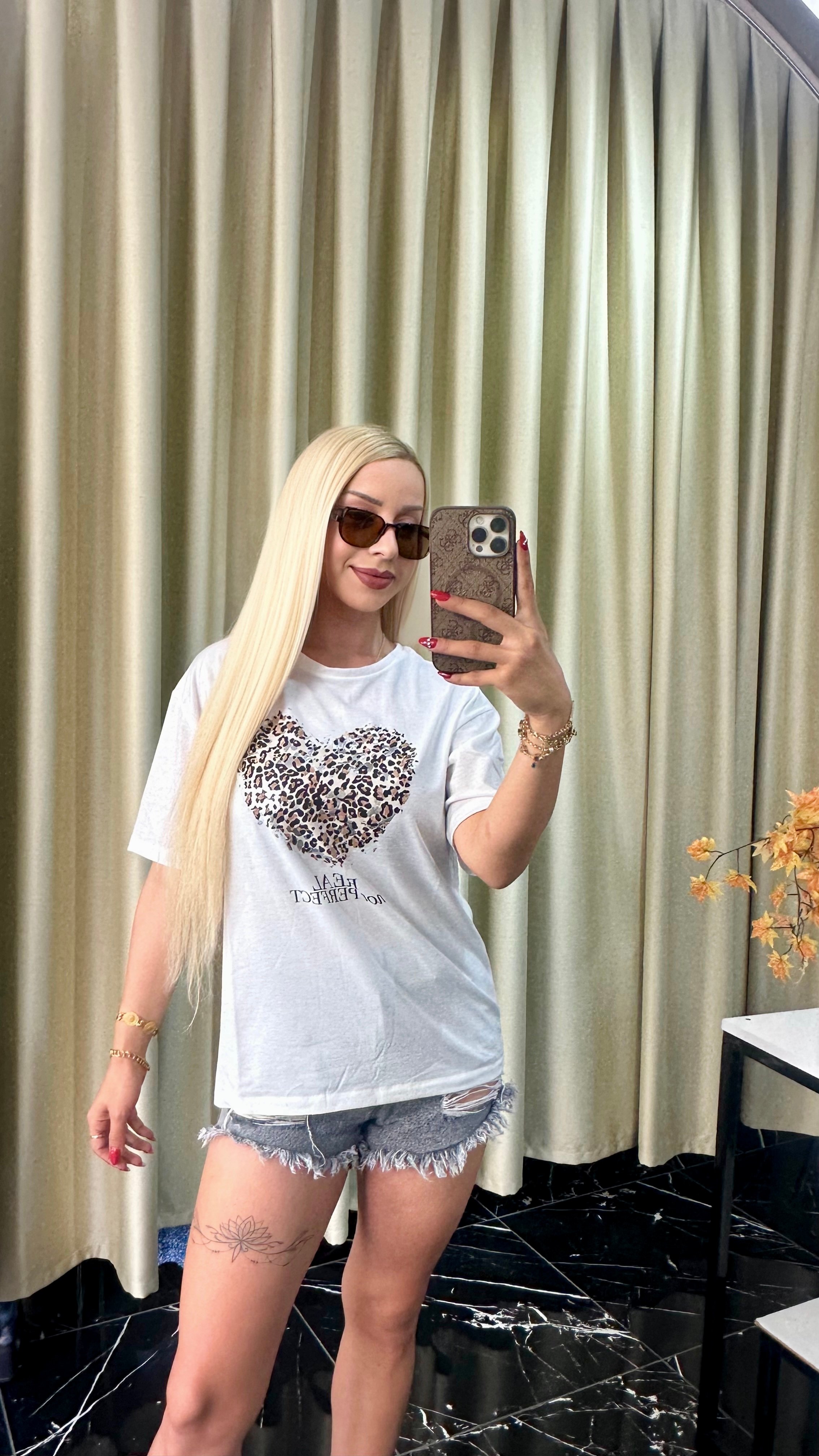 Kalpli Leopar Tshirt - Ekru