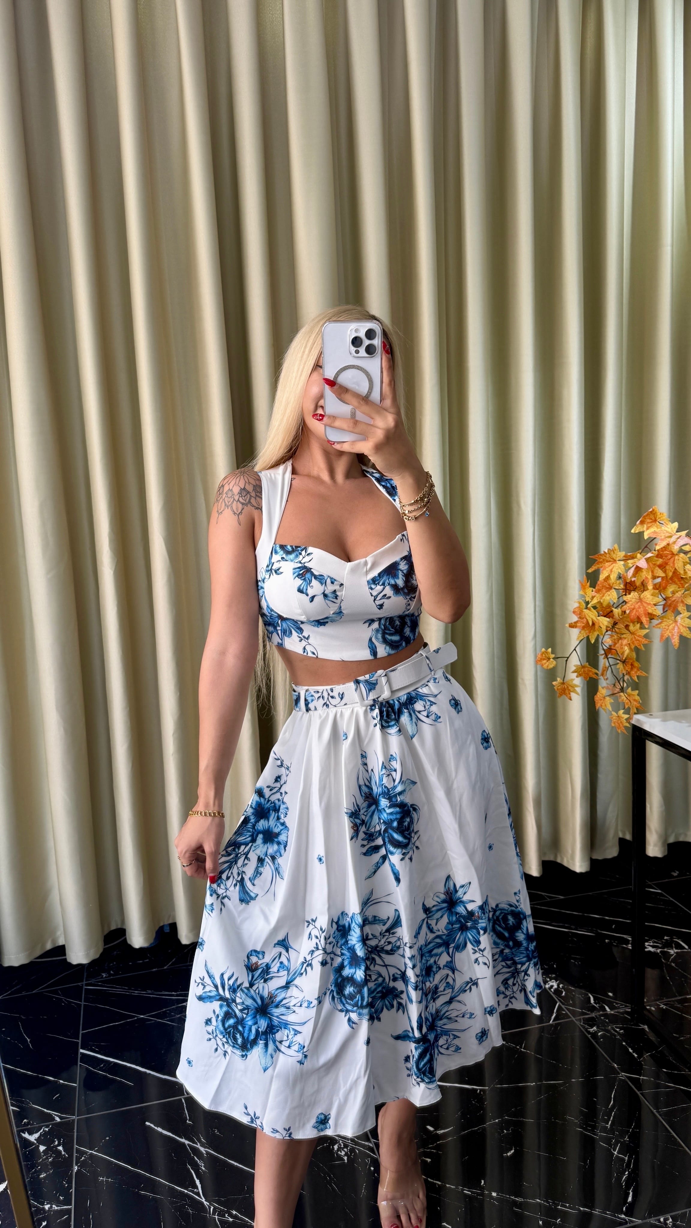 Zr Model Kemerli Crop Etek Takım