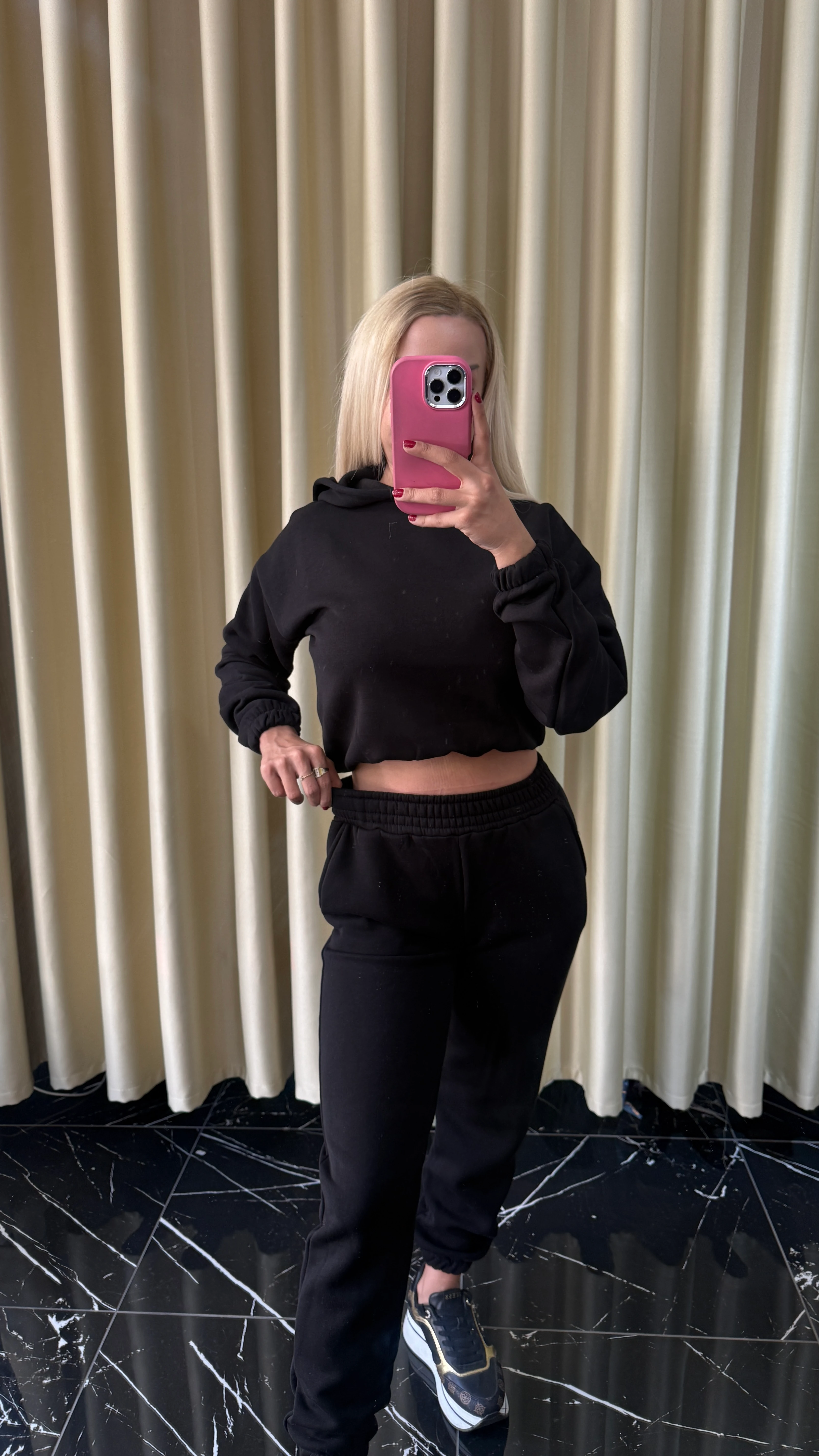 1 Alana 1 Bedava ❤️ 3 İplik Şardonlu Kapşonlu Eşofman Takımı - Siyah