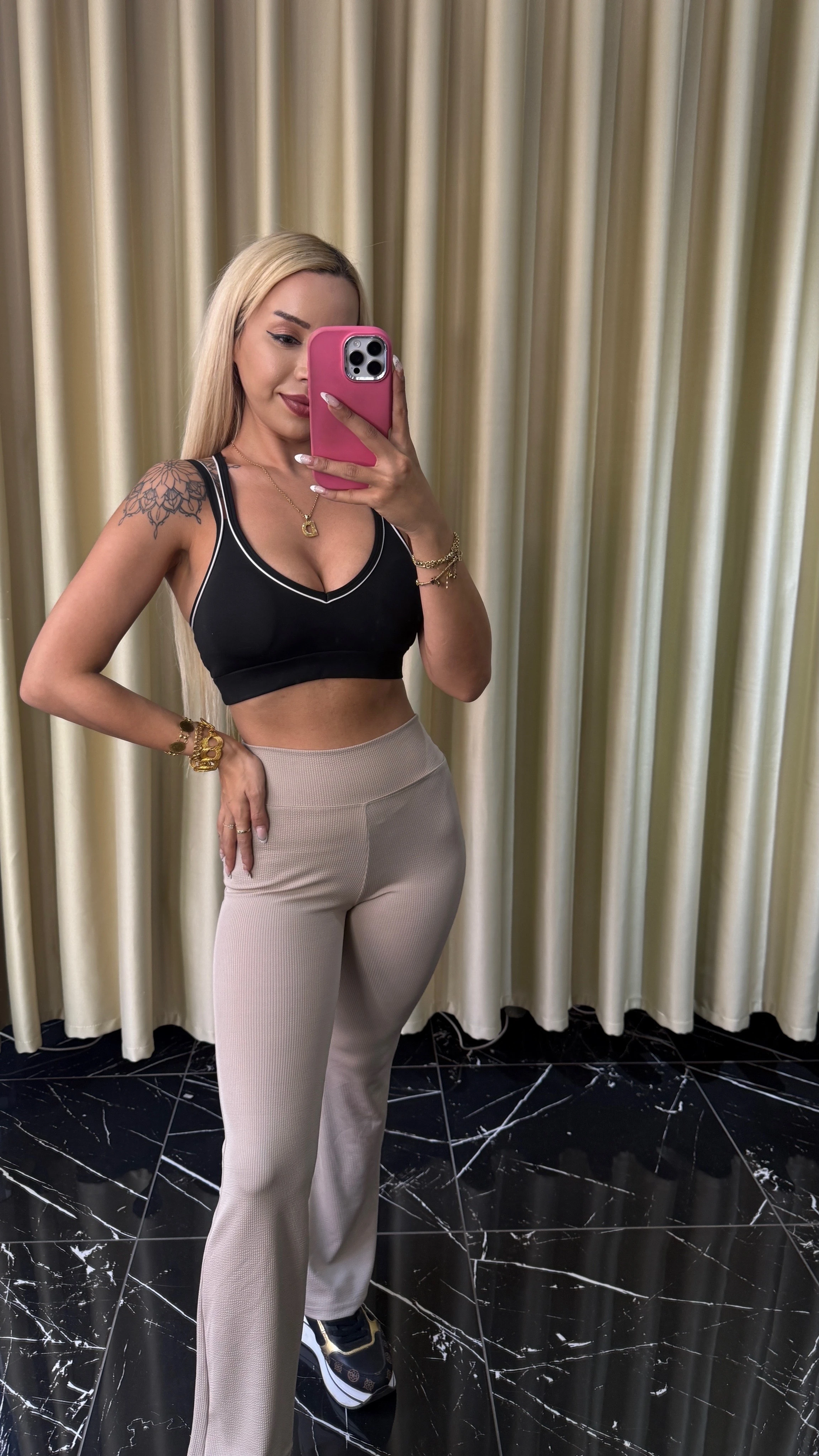 1 Alana 1 Bedava ❤️ Krem İspanyol Paça Fitilli Tayt