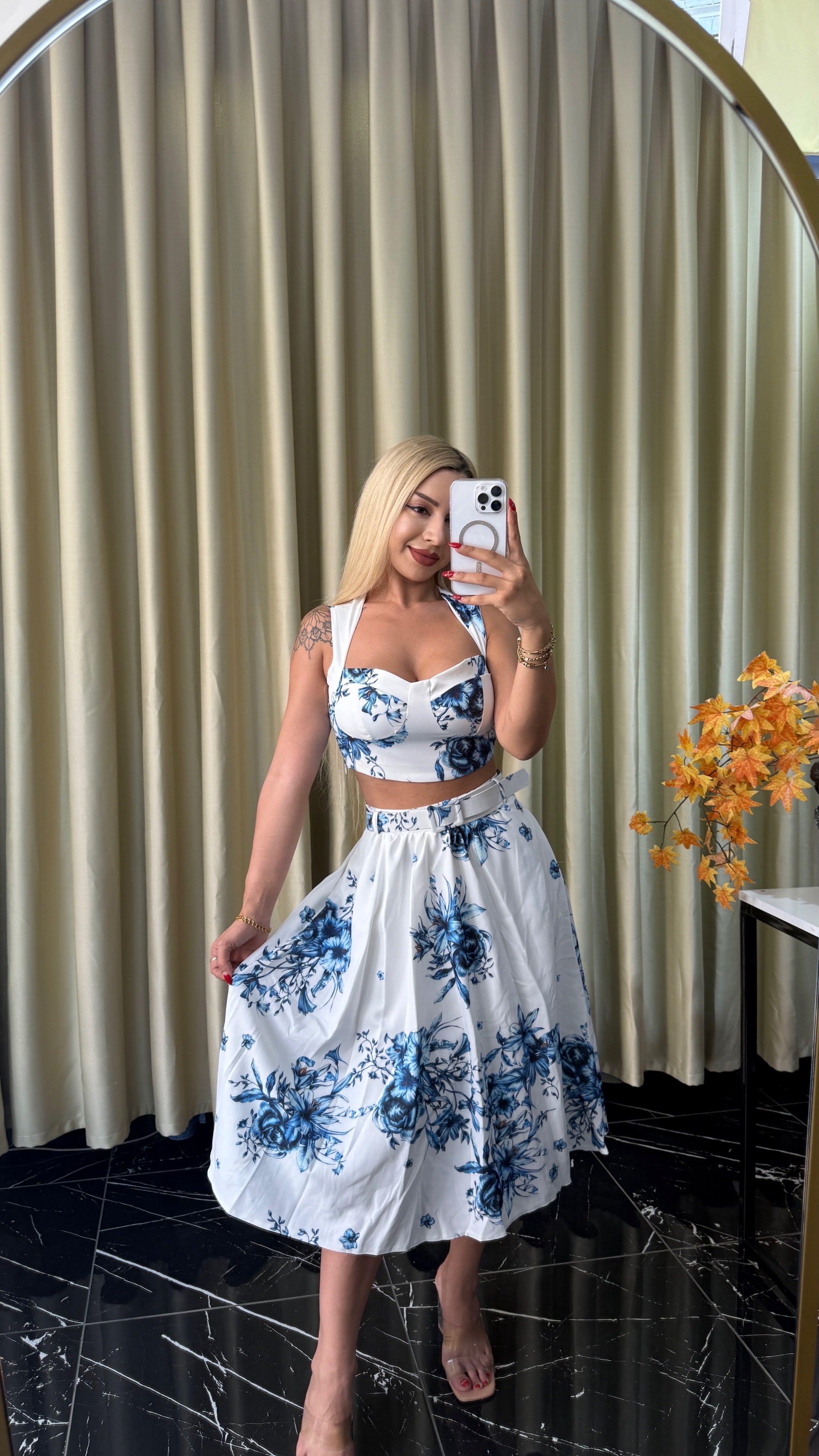 Zr Model Kemerli Crop Etek Takım