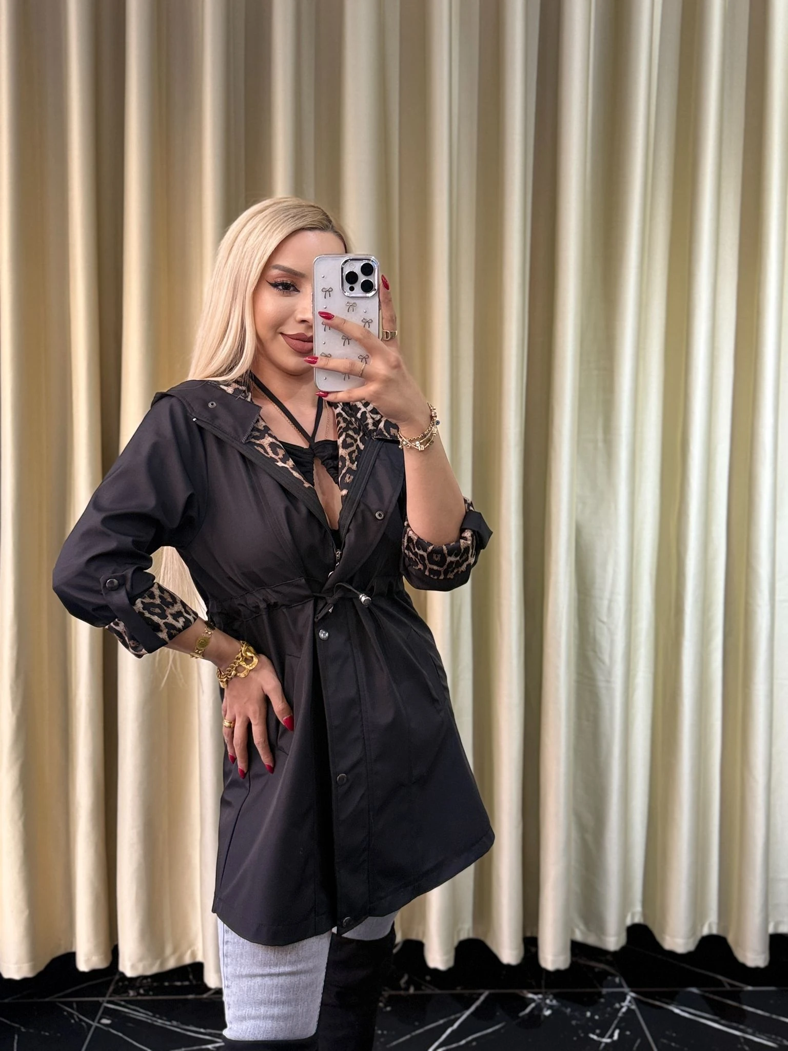 LEOPAR DETAYLI TRENÇKOT