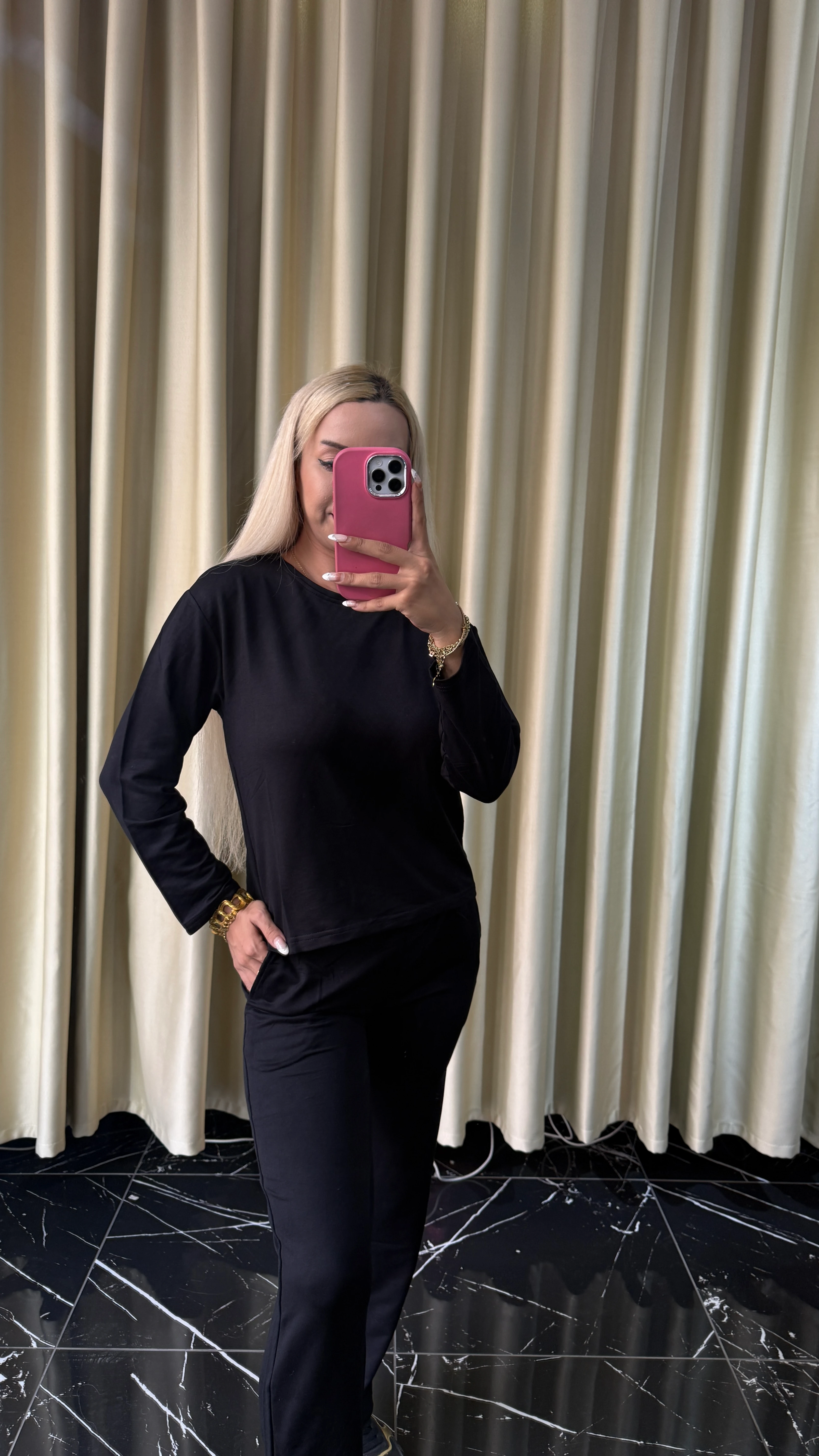 OYSHO KUMAŞ EŞOFMAN TAKIMI - Siyah