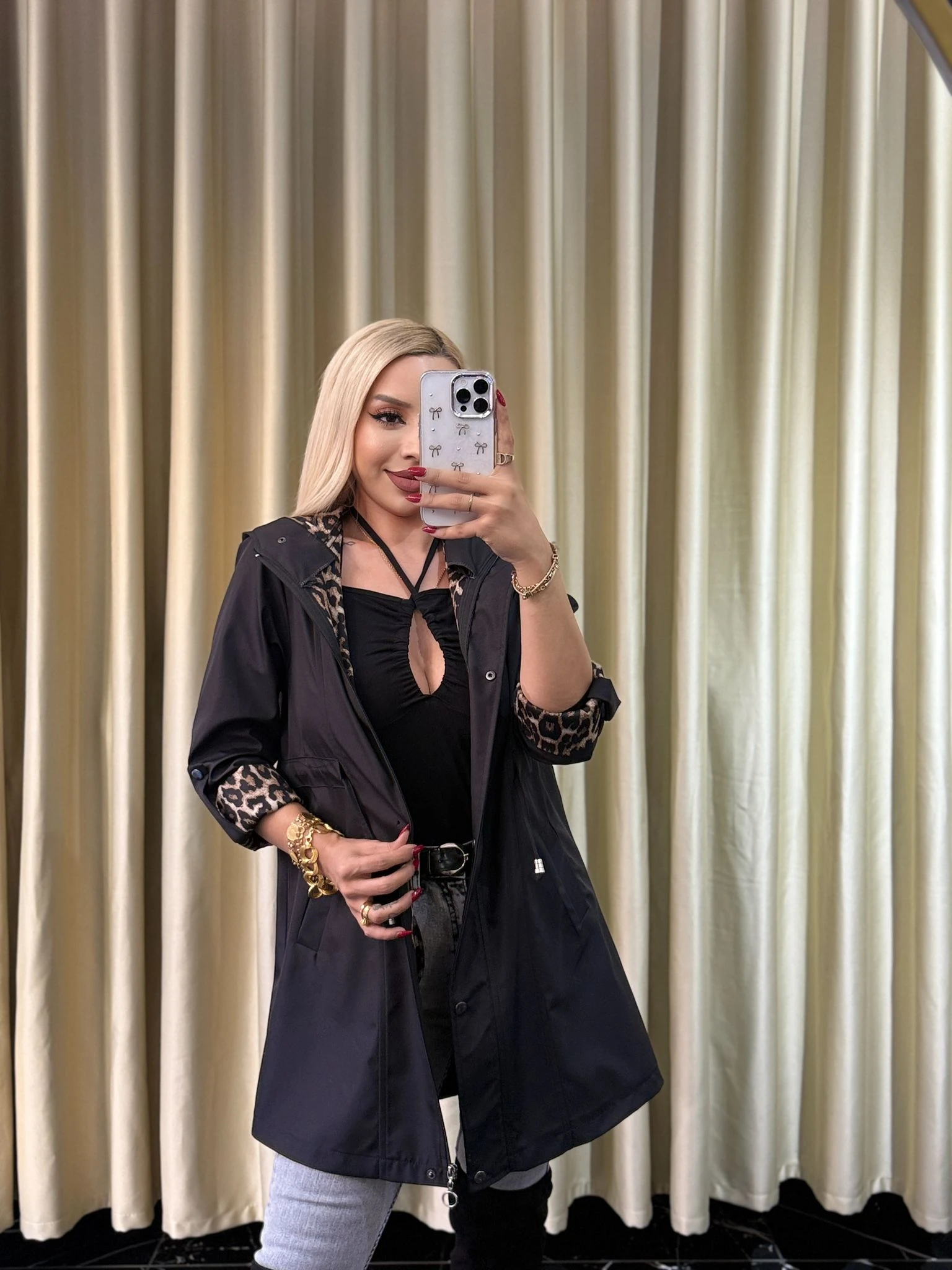 LEOPAR DETAYLI TRENÇKOT