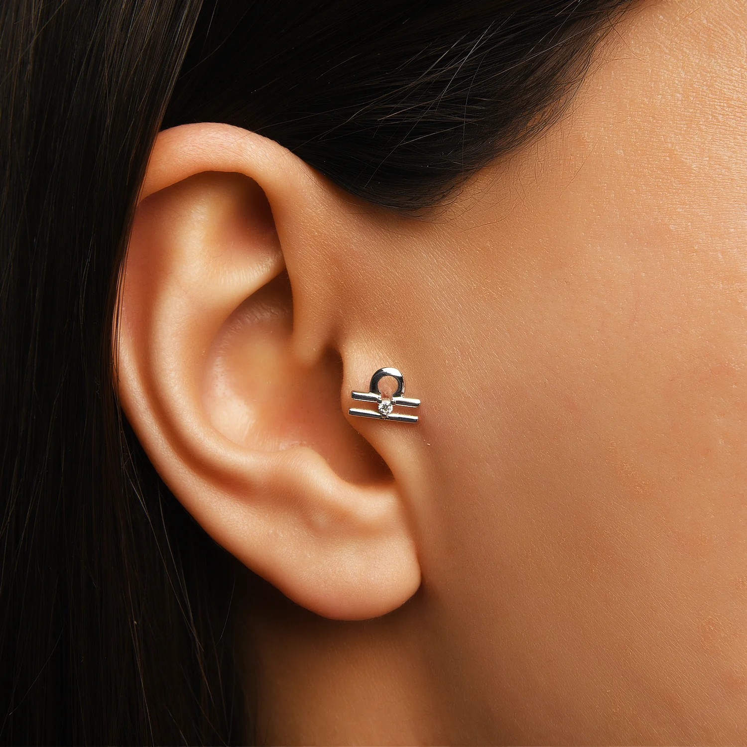 Libra Terazi Burcu Taşlı Altın Piercing
