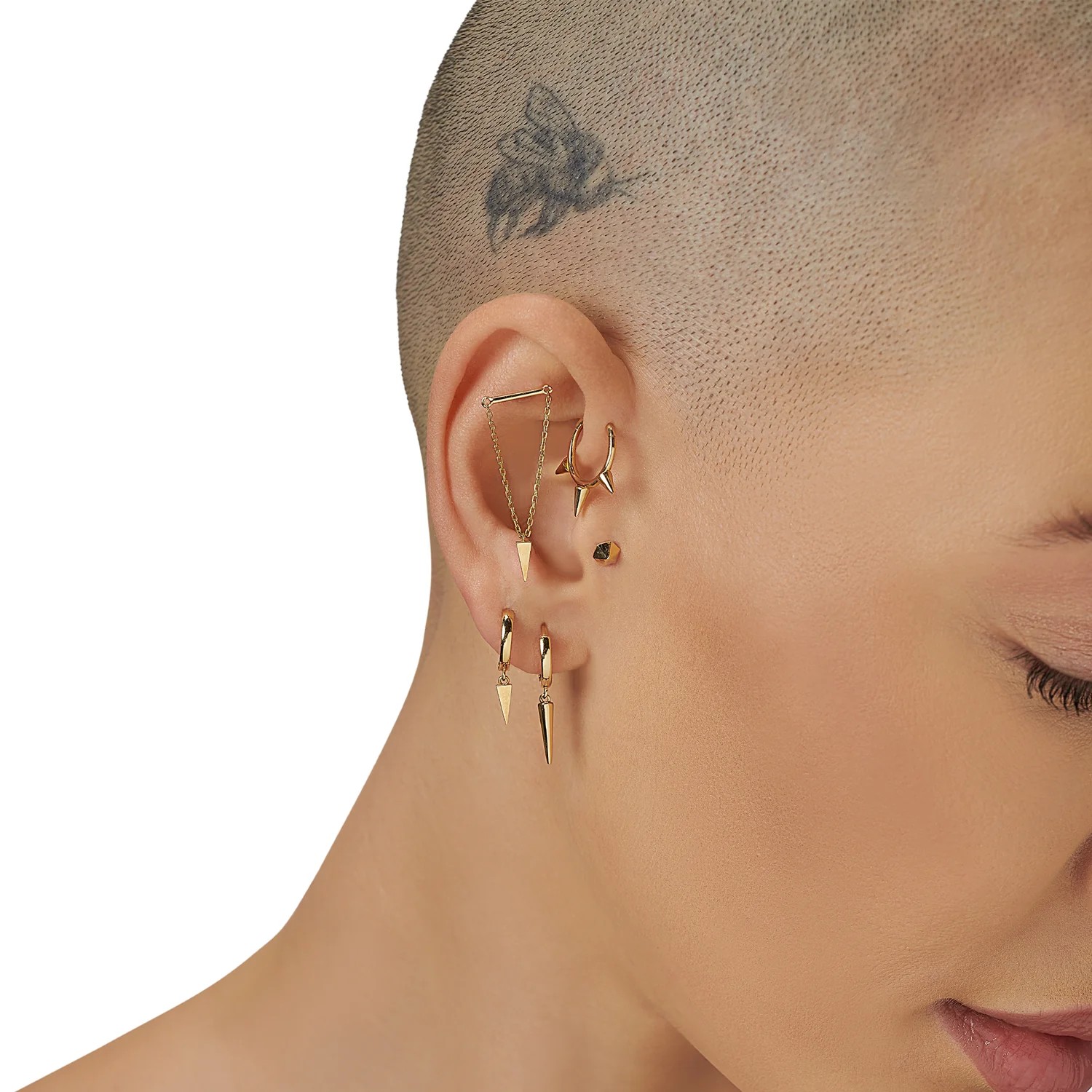 Altıgen Piramit Altın Piercing