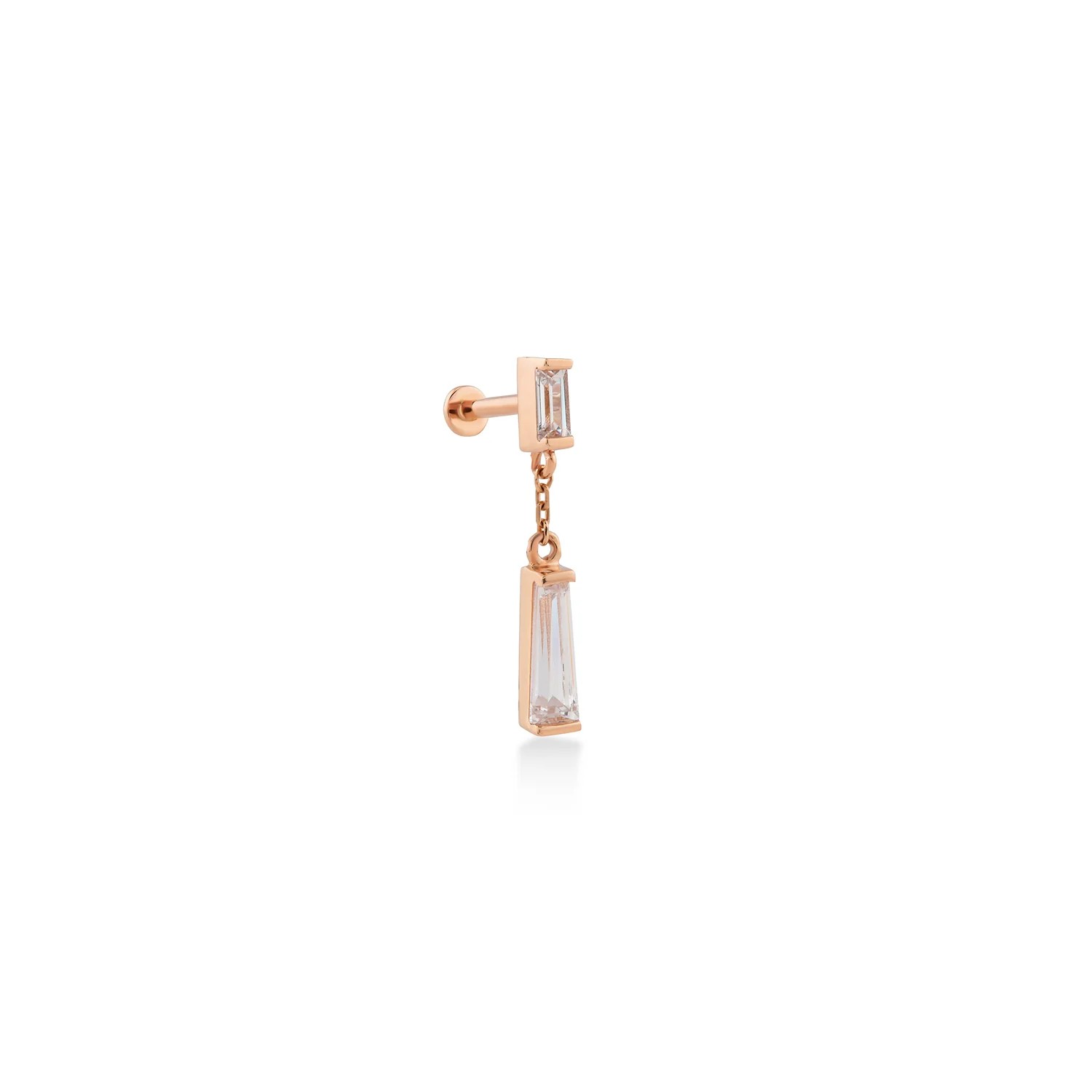 Modern Baget Taşlı Sallantılı Altın Piercing