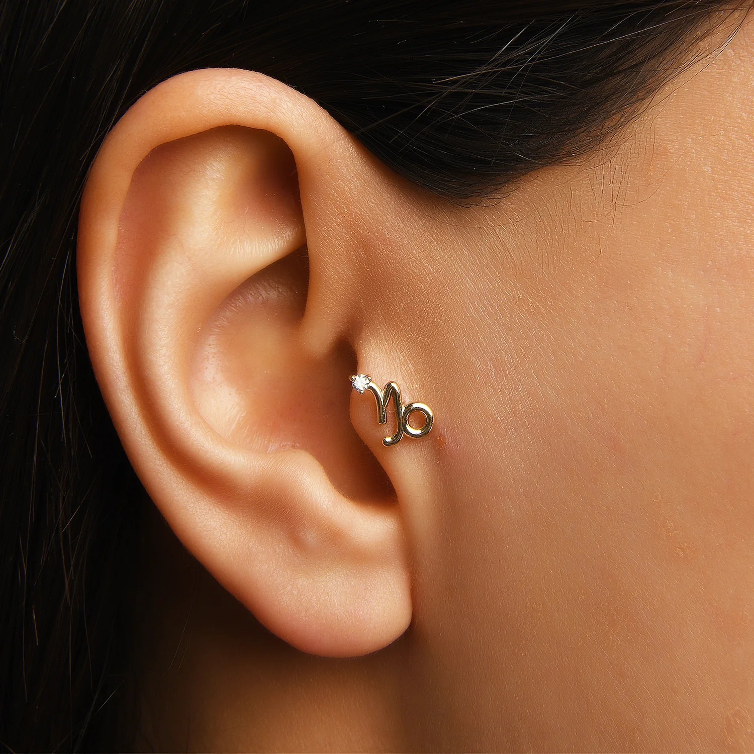 Capricorn Oğlak Burcu Taşlı Altın Piercing
