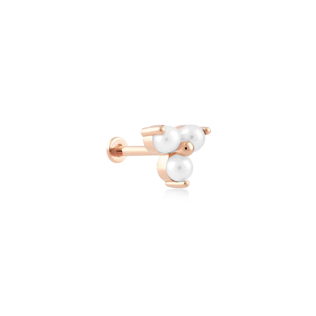 Üç Top İnci Taşlı Altın Tragus Piercing