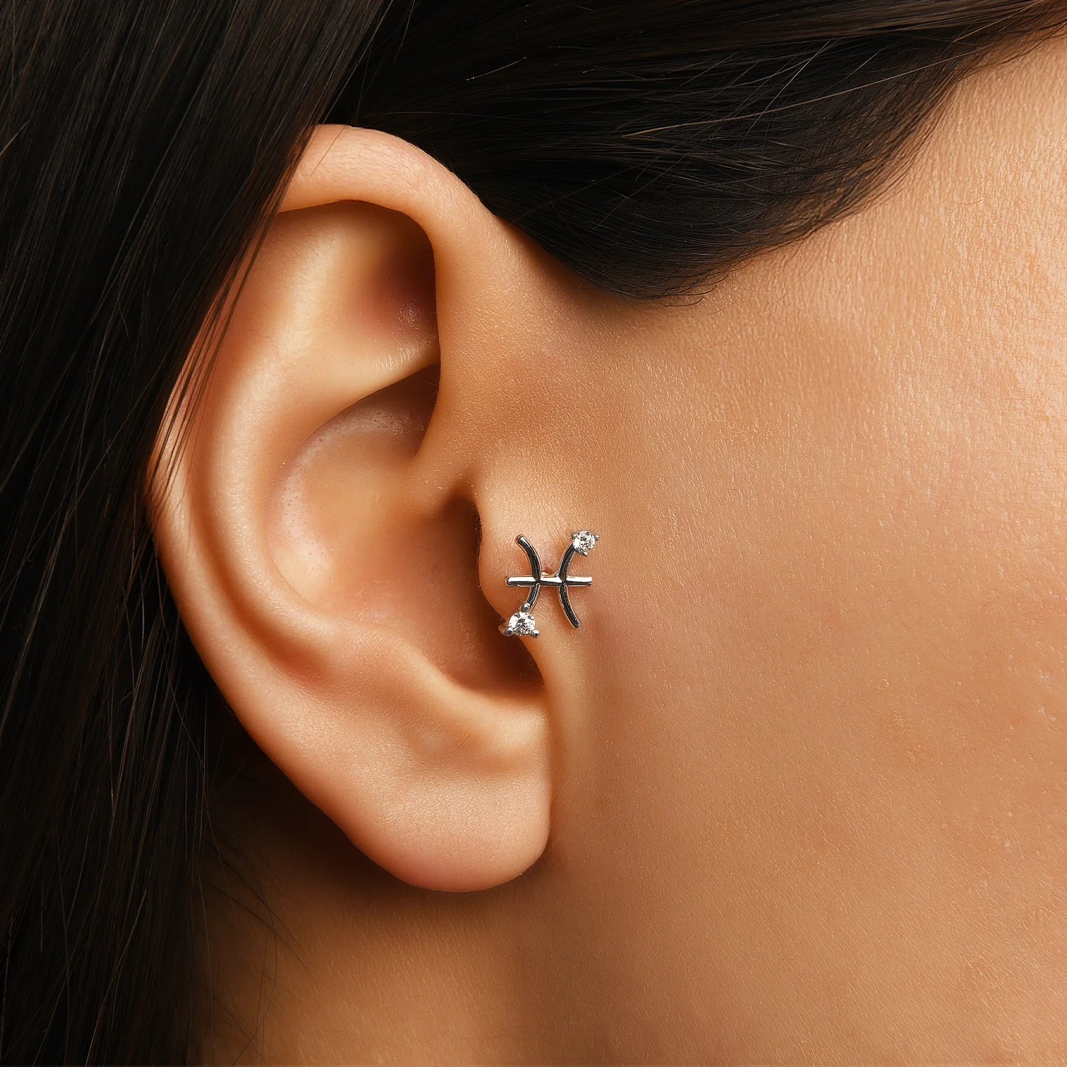 Pisces Balık Burcu Taşlı Altın Piercing