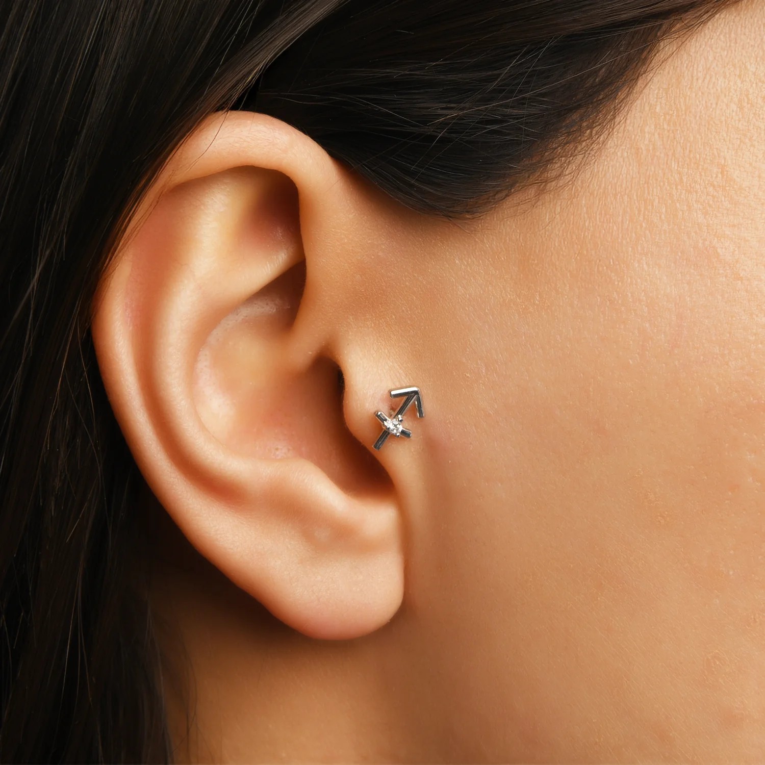 Sagittarius Yay Burcu Taşlı Altın Piercing
