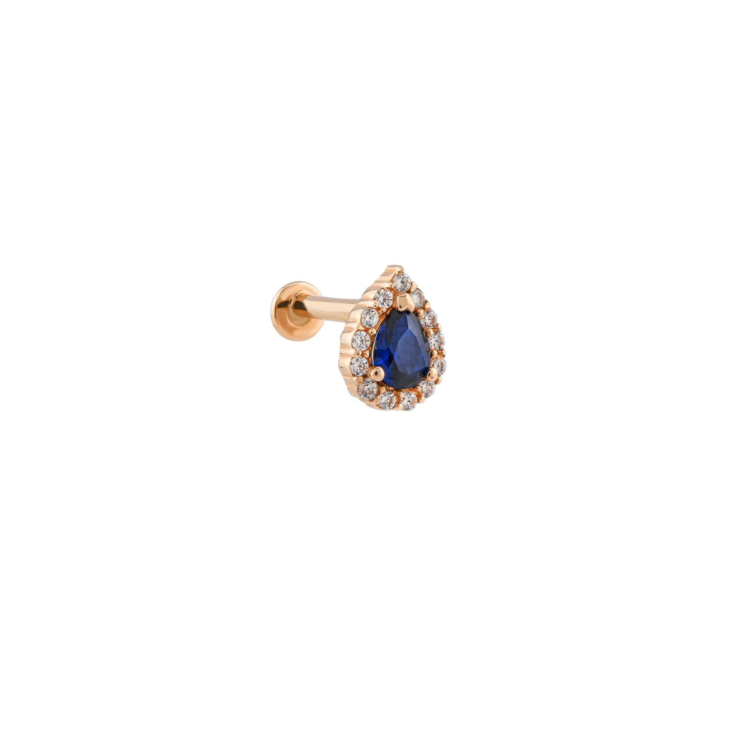 Mavi Taşlı Damla Altın Piercing