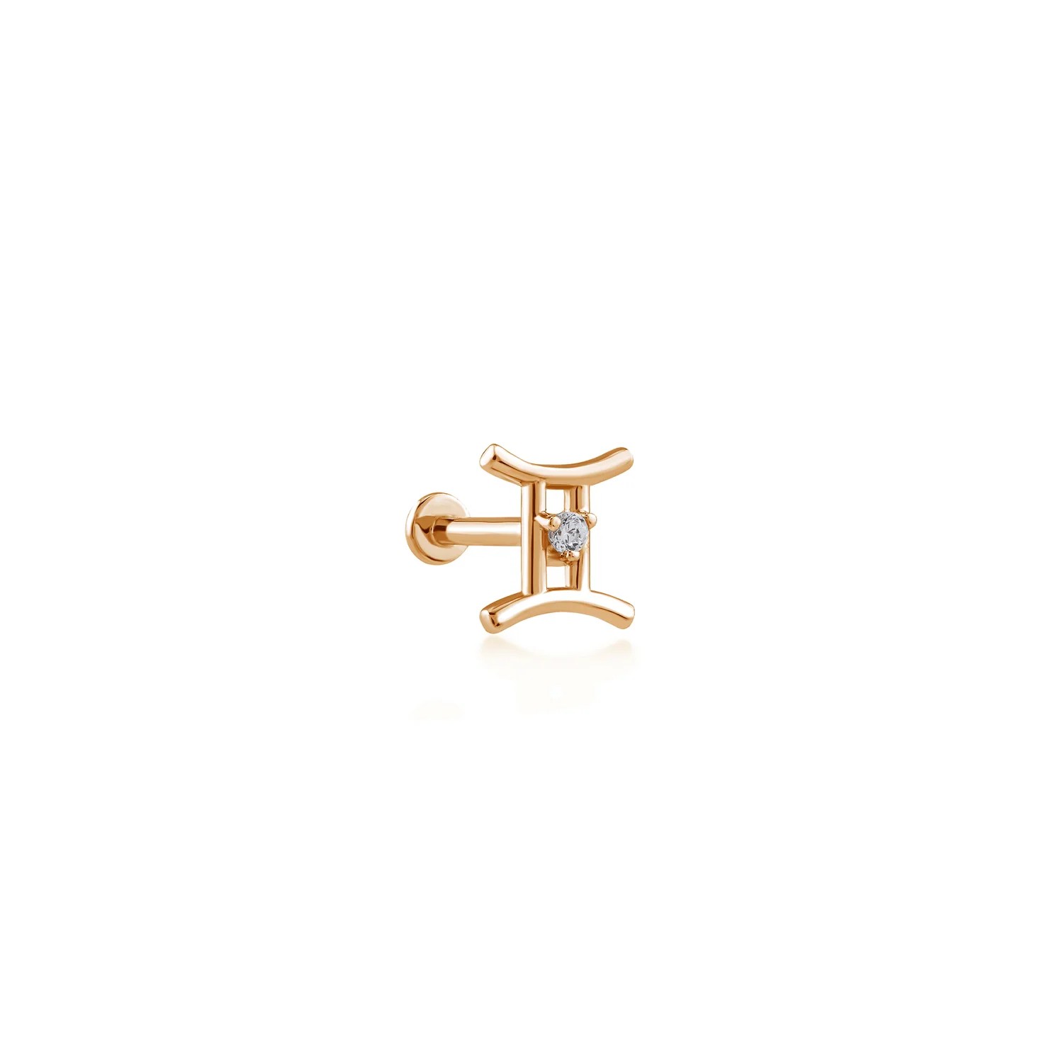 Gemini İkizler Burcu Taşlı Altın Piercing