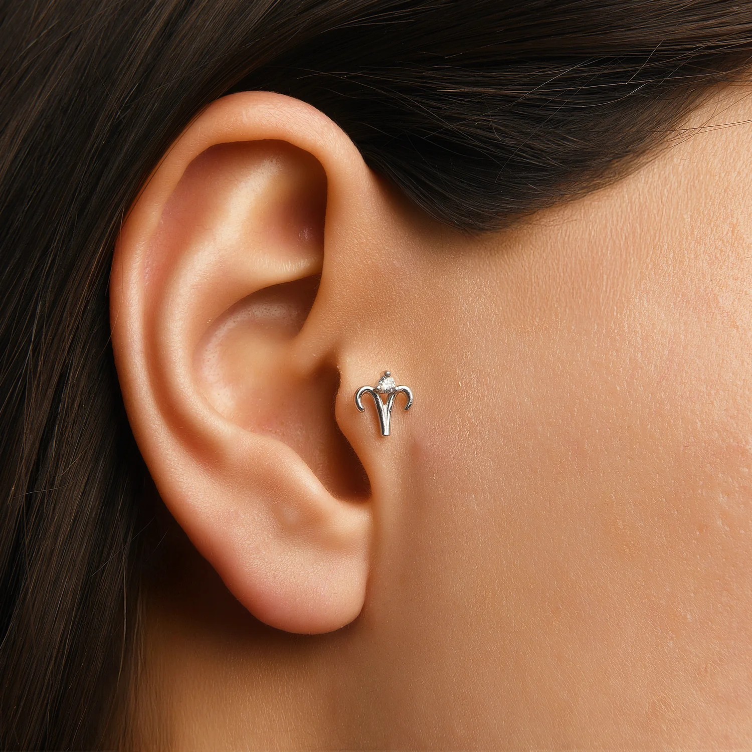 Aries Koç Burcu Taşlı Altın Piercing