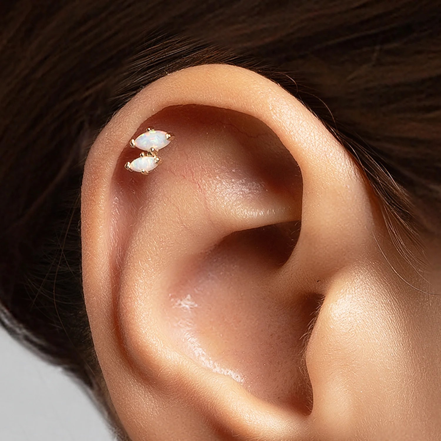 İkiz Markiz Kesim Opalit Taşlı Altın Tragus Piercing
