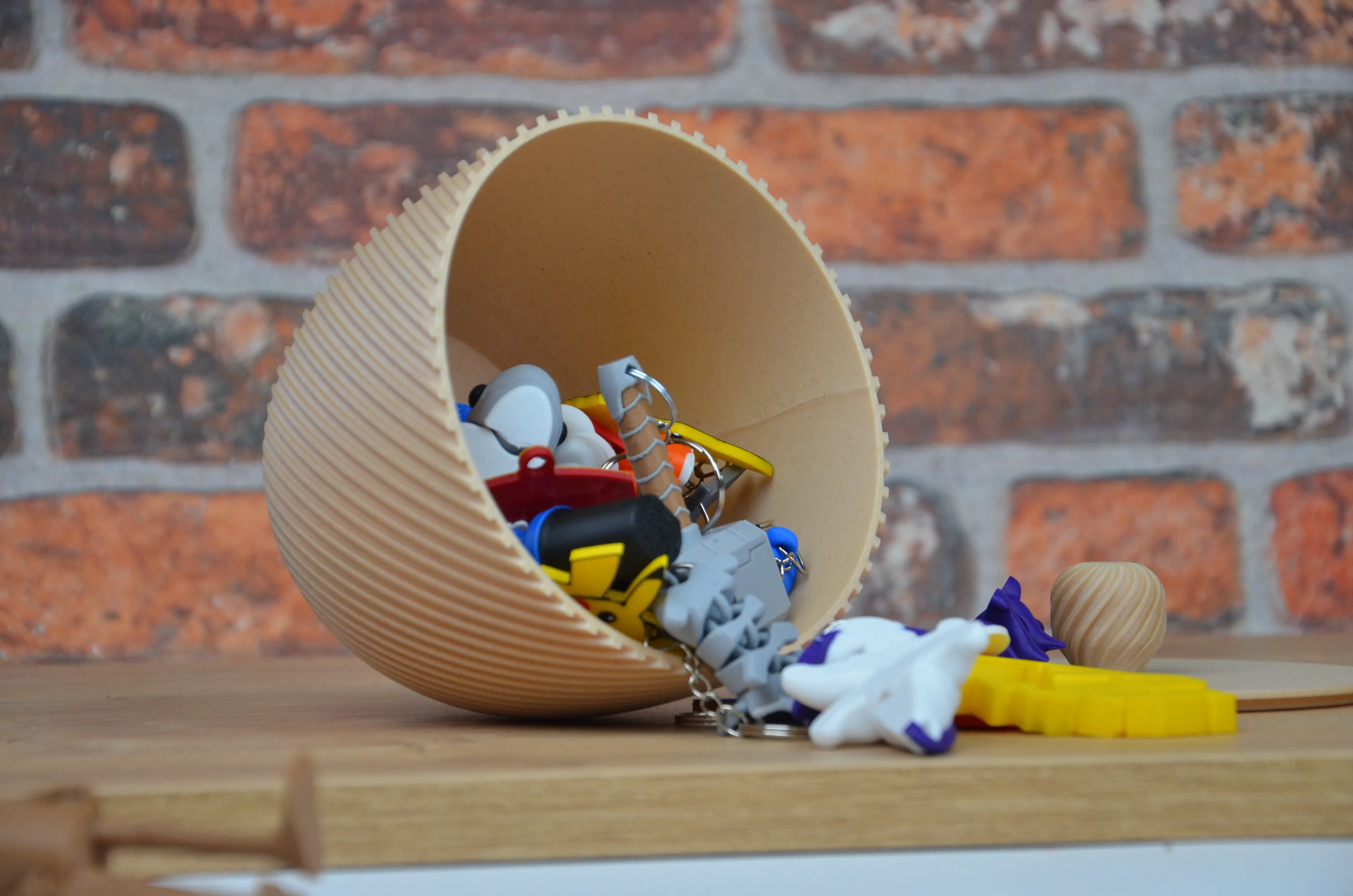 İskandinav Tasarım Yivli Kase - 3D Baskı Ahşap Dokulu Ev Dekoru