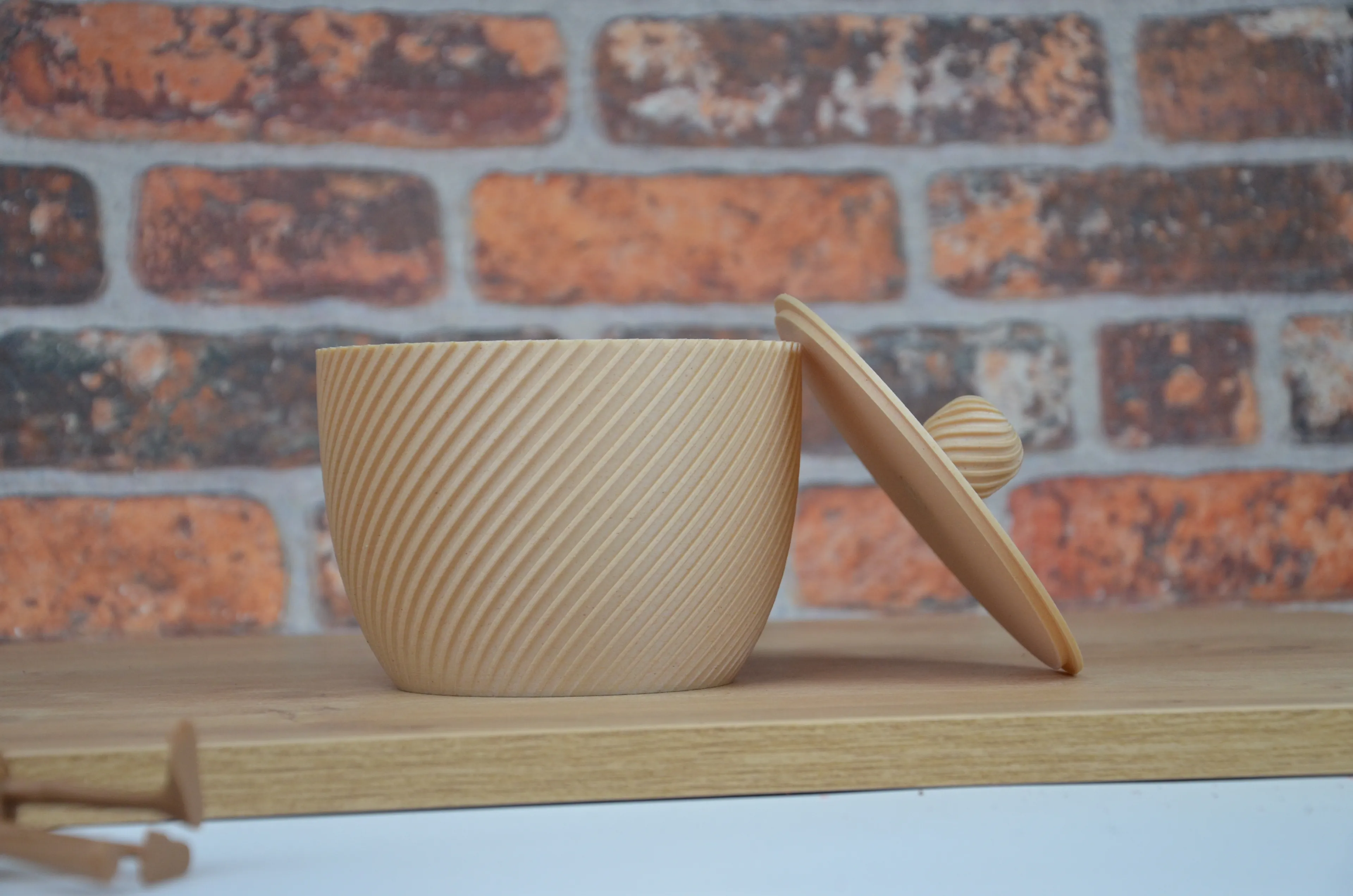 İskandinav Tasarım Yivli Kase - 3D Baskı Ahşap Dokulu Ev Dekoru