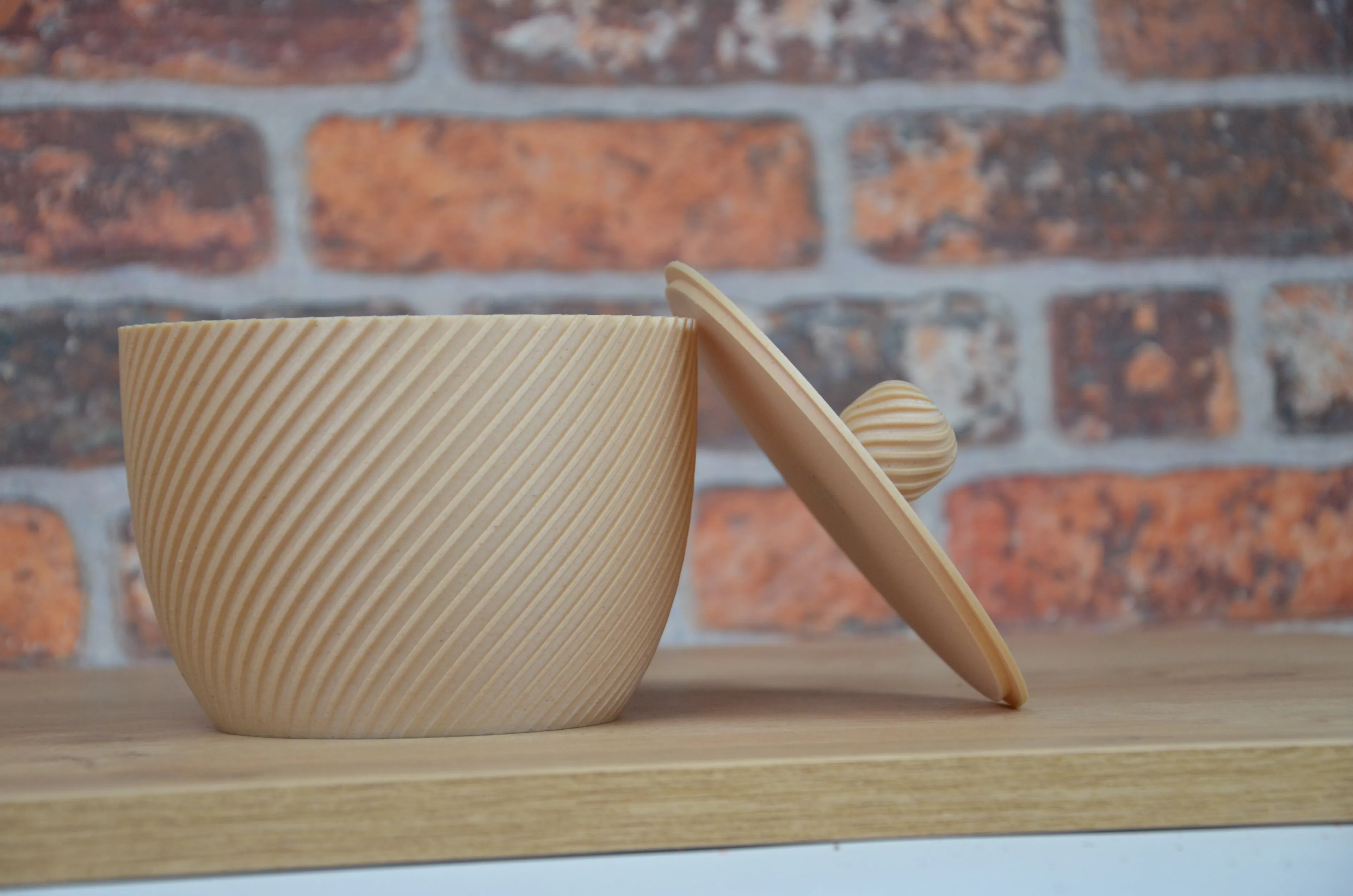 İskandinav Tasarım Yivli Kase - 3D Baskı Ahşap Dokulu Ev Dekoru